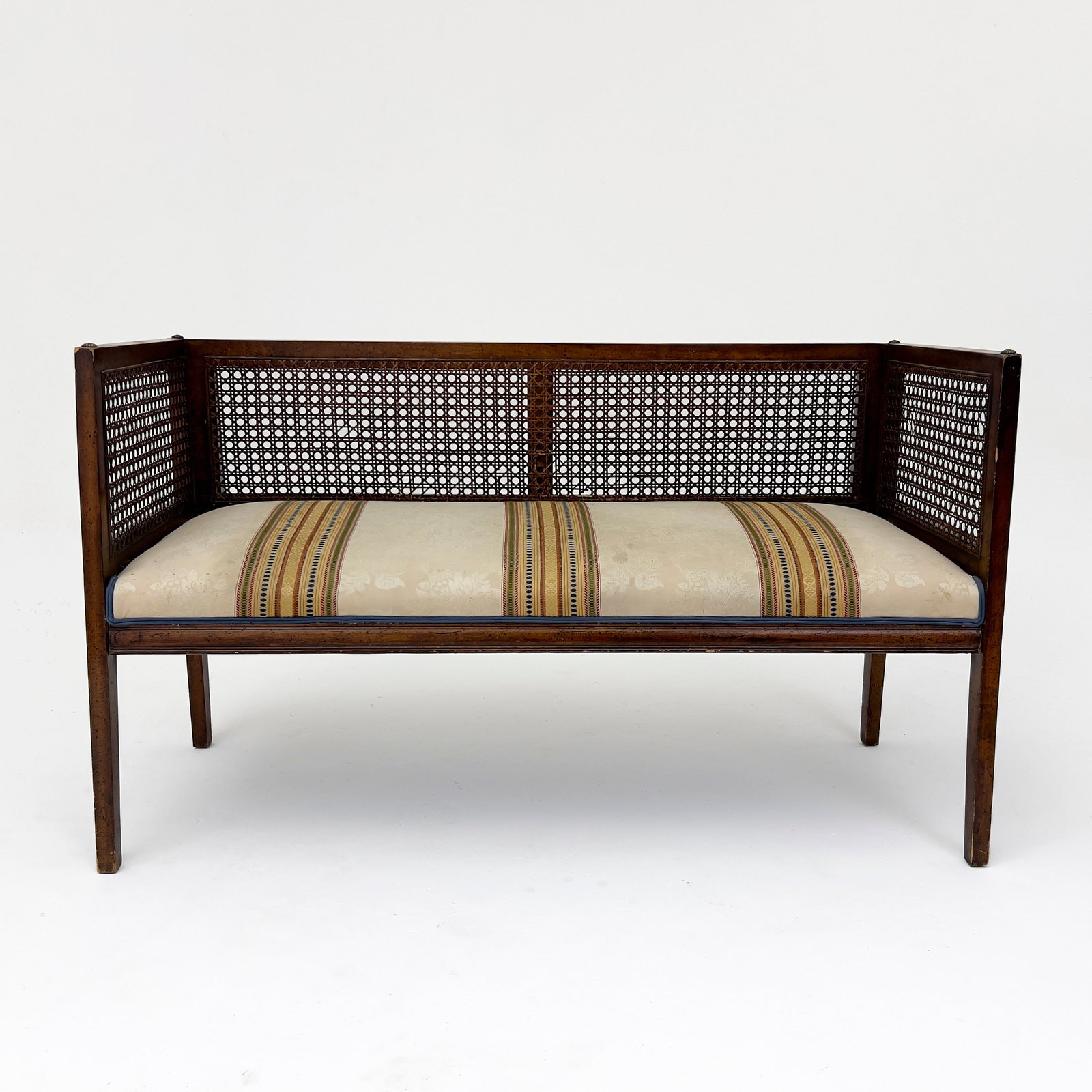 Classic Upholstered Bench with Cane Back (1 of 5)