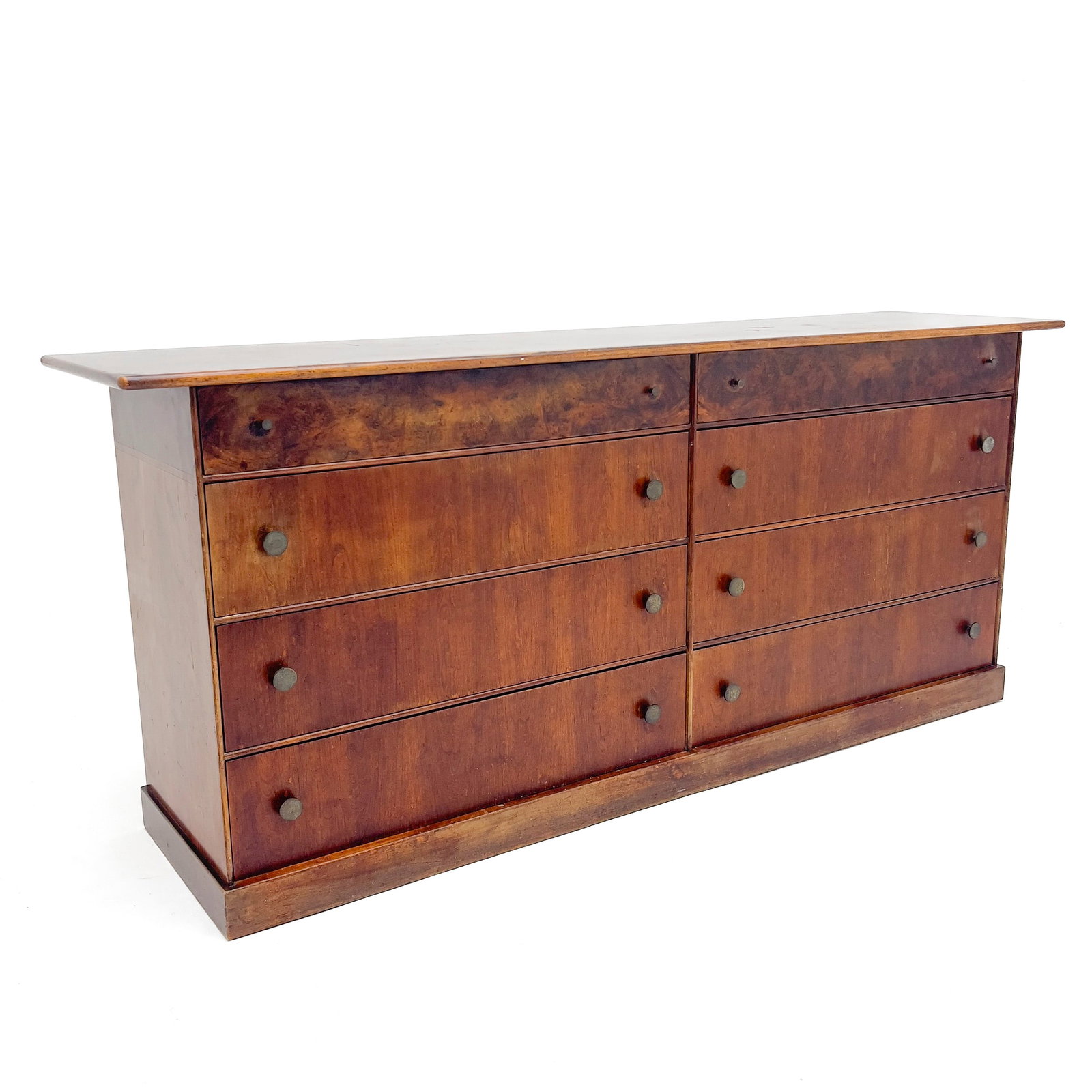 Calvin Furniture Co. - Directional Group Double Dresser: Lot 50 Calvin Furniture Co. American Manufacturer (Est. 1953) Directional Group Double Dresser 34 1/2 x 80 x 20 inches Description: An eight drawer dresser with fitted interior, pearl walnut veneer <