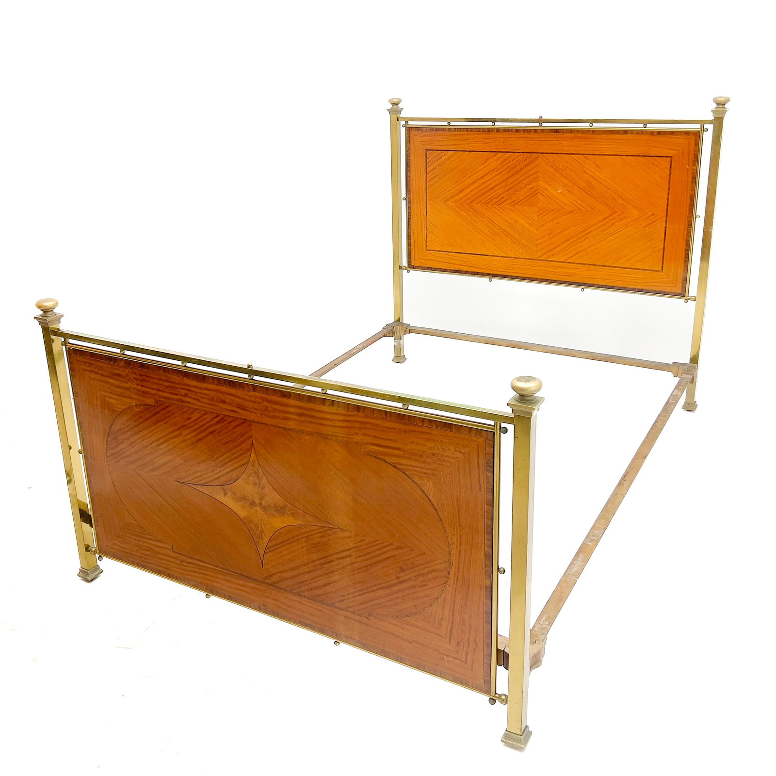 Maple & Co. - Neoclassical Style Brass and Inlay Bed Frame: Lot 52 Maple & Co. British Manufacturer (Est. 1841) Neoclassical Style Brass and Inlay Bed Frame 53 x 60 x 87 1/2 inches Description: A neoclassical style brass and inlay queen size bed frame with