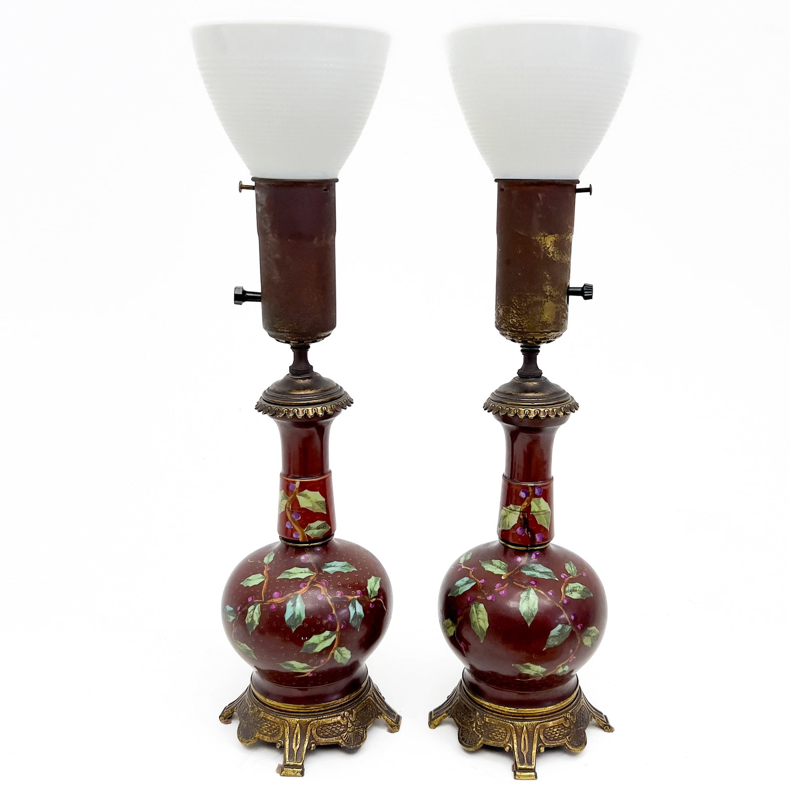 A Pair of French Provincial Style Enameled Porcelain and Brass Table Lamps (1 of 3)