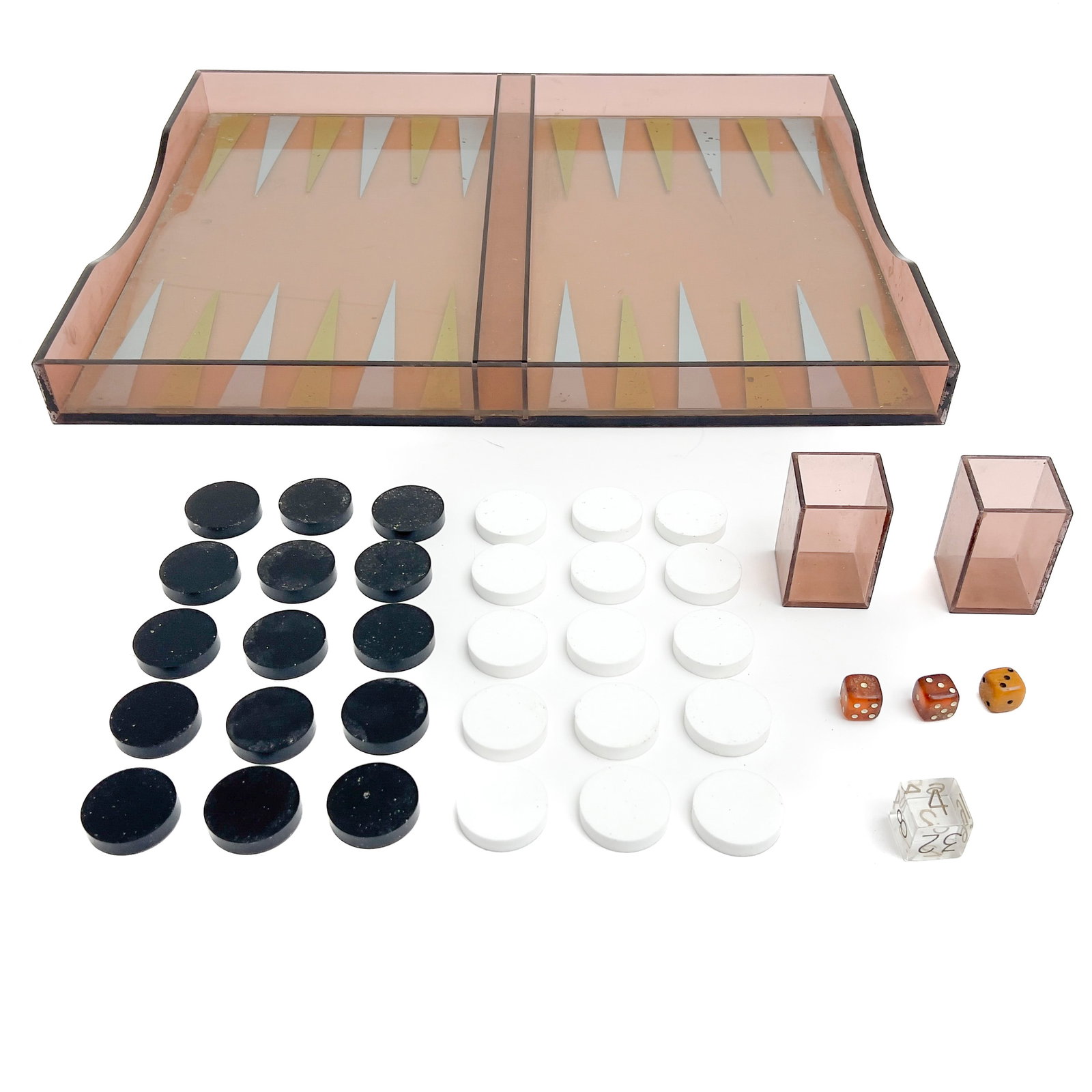 Modern Wall Mirror and Backgammon Set: Lot 110 Modern Wall Mirror and Backgammon Set (20th Century) Glass, Mirror, Wood, Plastic, Foil mirror: 30 x 30 x 1 inches Description: A two-piece modern gaming and decor lot comprising a square wall