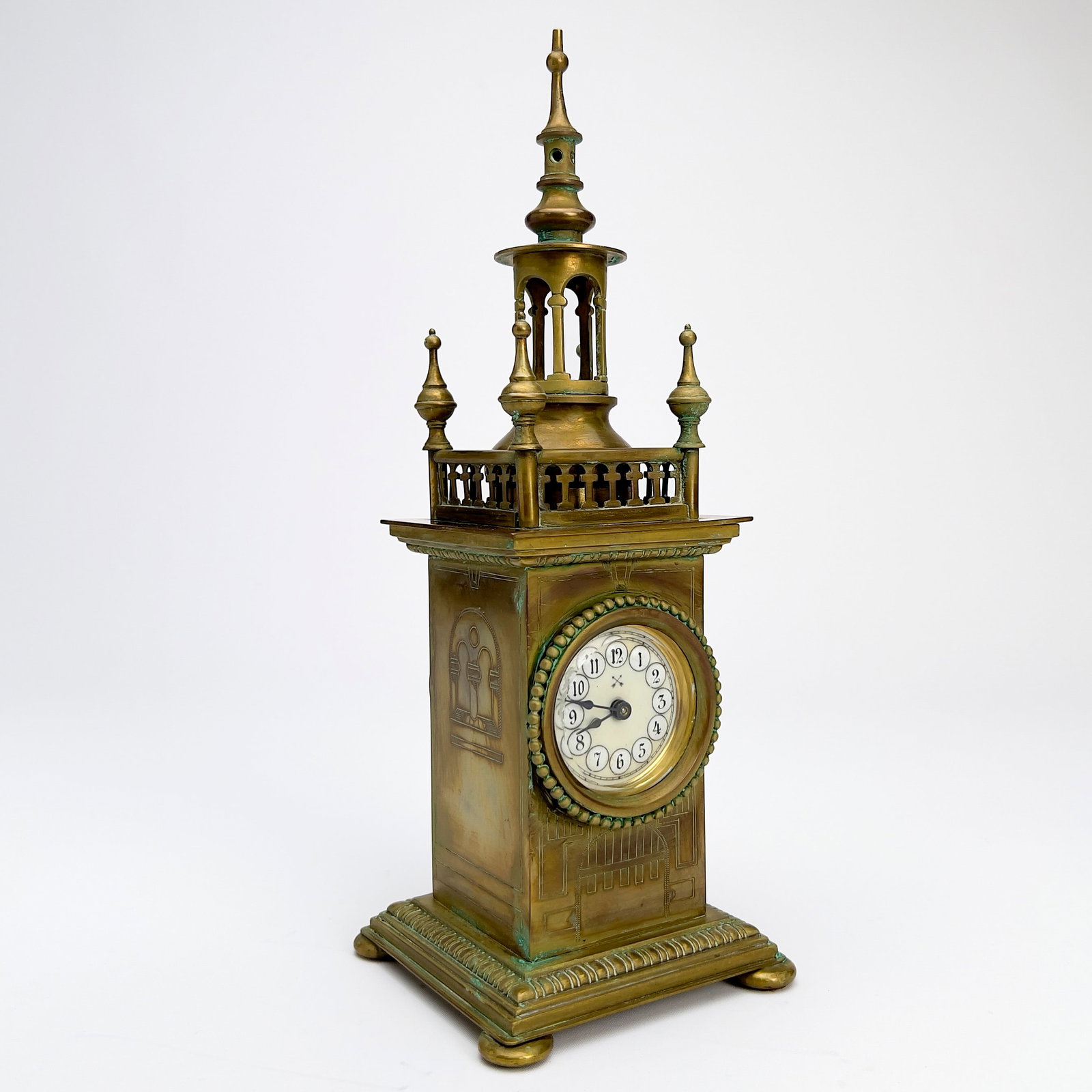 Hamburg American Co. Clock: Lot 142 Hamburg American Co. Clock (late 19th century) brass, glass and enamel 11 3/4 x 4 1/4 x 4 1/4 inches upper dial is marked with Hamburg American Co. logo Description: Brass case clock with a ca