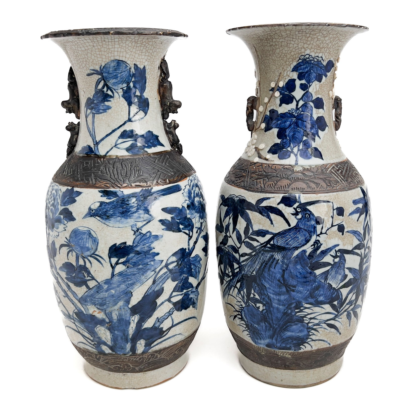 A Pair of Chinese Crackle Glazed Baluster Vases: Lot 157 A Pair of Chinese Crackle Glazed Baluster Vases vases each: 18 x 8 inches Description: Chinese vase pair, not drilled but include fitted stands. Provenance: From a 5th Avenue Collection