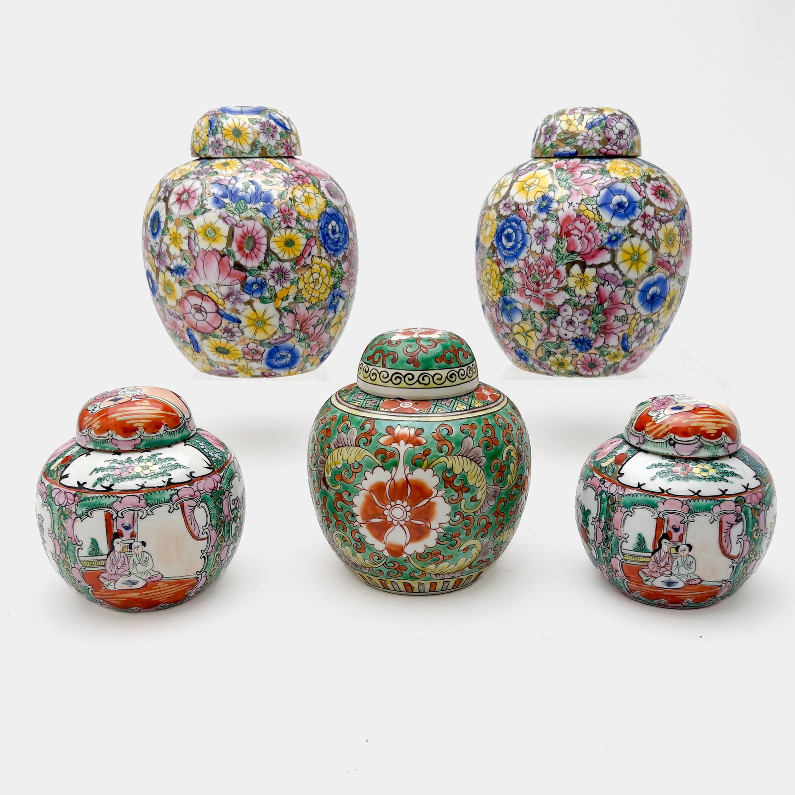 Chinese Round Porcelain Jars, Group of 5 (1 of 3)