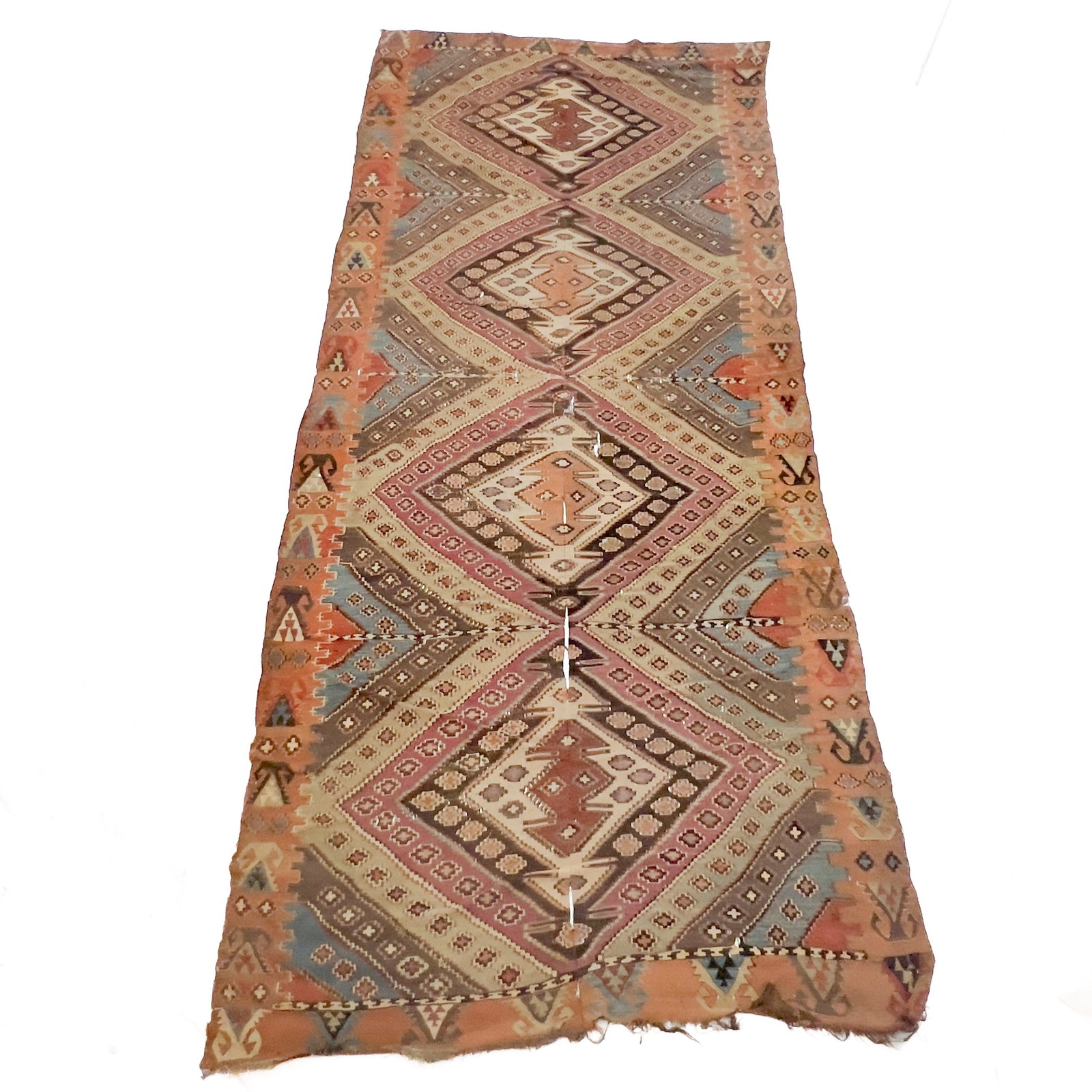 Antique Turkish Kars Kilim Rug: Lot 200 Antique Turkish Kars Kilim Rug (Early 20th Century) 11’ 7\” x 4’ 11\” inches Description: An antique Turkish Kars kilim runner of rectangular form featuring five interc