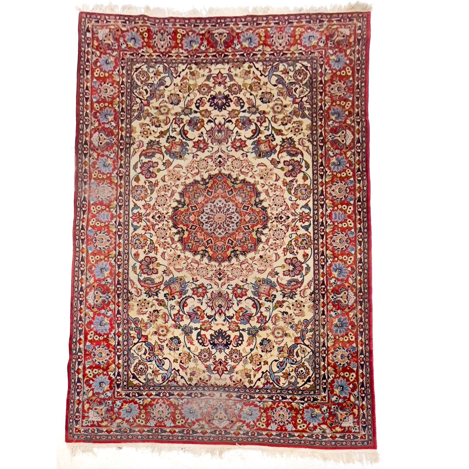 A Fine Room-Sized Persian Isfahan Kork Wool and Silk Rug: Lot 206 A Fine Room-Sized Persian Isfahan Kork Wool and Silk Rug wool, silk Description: A late 20th-century room-sized Persian Isfahan carpet hand-knotted with a high knots-per-square-inch density ko