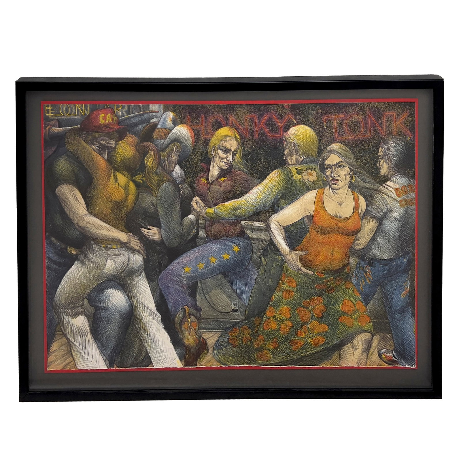 Luis Jimenez - Honky Tonk: Lot 107 Luis Jimenez American (1940-2006) Honky Tonk (1981) color lithograph with glitter 35 x 49 inches signed lower right, AP 5/10 Description: An expressive figurative color lithograph with