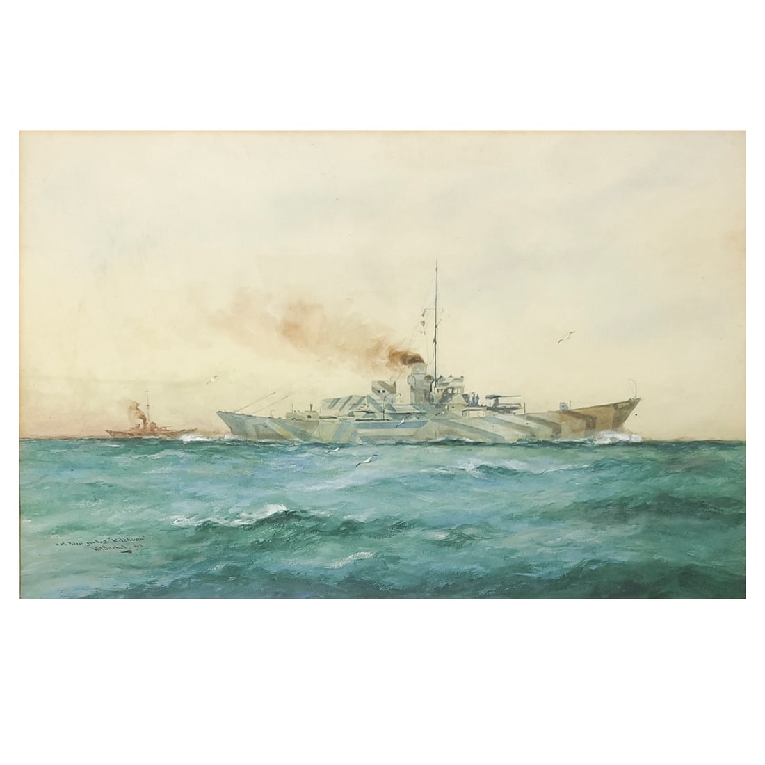 William M. Birchall - H.M. Patrol Gunboat \” Kilchvan\”: Lot 4 William M. Birchall American (1884-1941) H.M. Patrol Gunboat \” Kilchvan\” (1923) watercolor sight: 14 x 20 inches signed lower left Description: with note attached to back \R