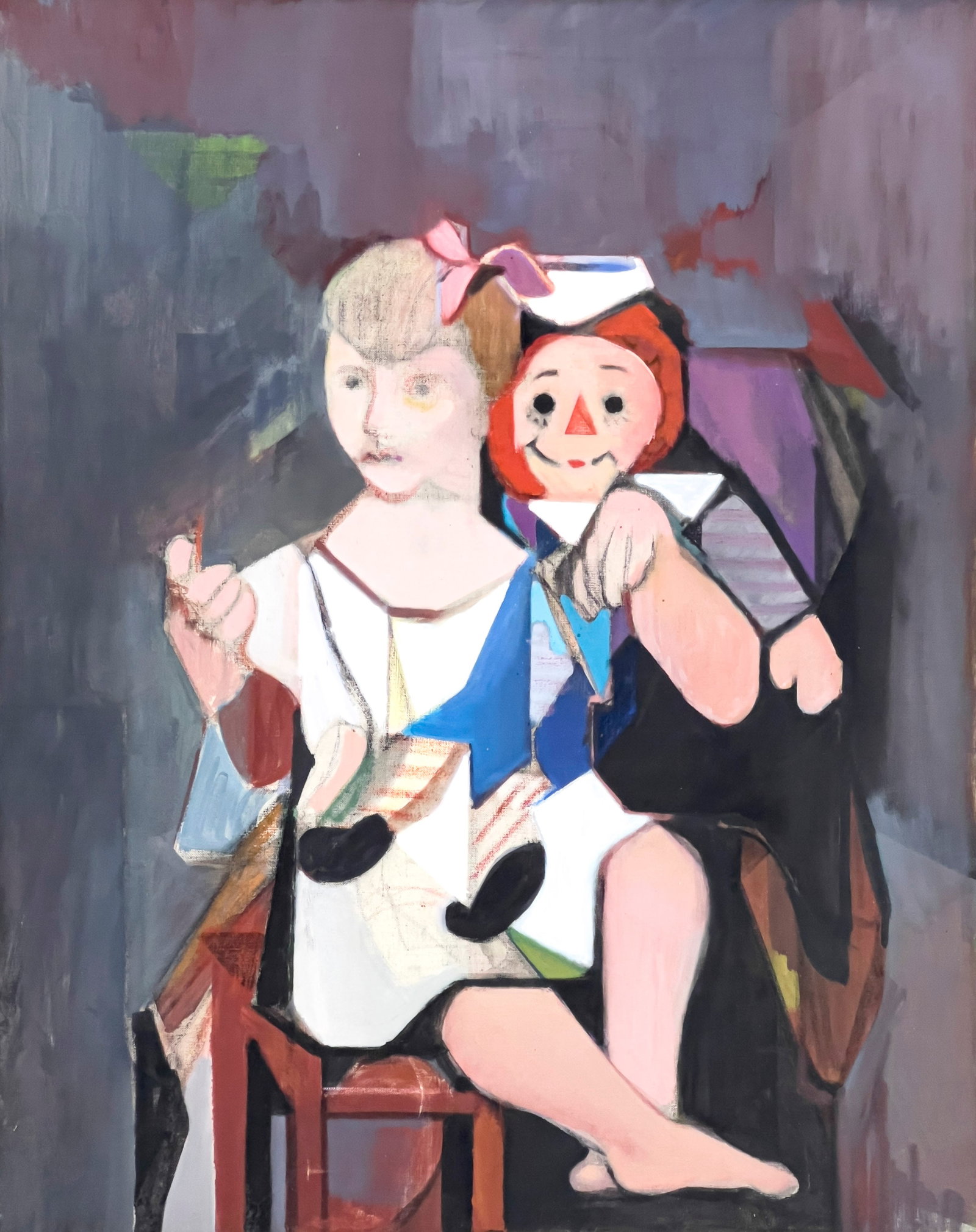 Leonard Alberts - Elvira and Raggedy Ann: Lot 66 Leonard Alberts American (1924-2010) Elvira and Raggedy Ann (1985) oil on canvas 30 x 24 inches signed verso Frame details: frame dimensions: 31 x 25 x 1 /34 inches, wood strip frame