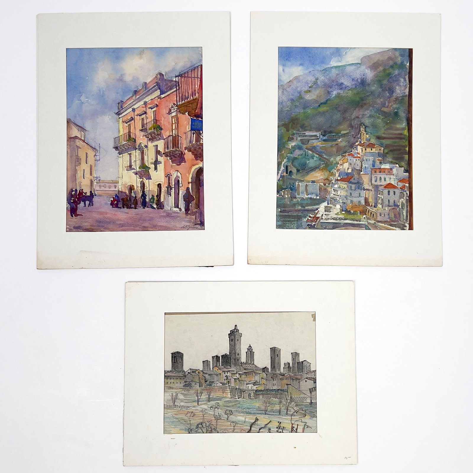 Albert Bela Bauer - Italian Towns, Three Works on Paper: Lot 102 Albert Bela Bauer Hungarian-American (1899-1998) Italian Towns, Three Works on Paper acrylic and graphite on paper largest :12 x 9 inches 1928 Description: including Amalfi, Syracuse, and