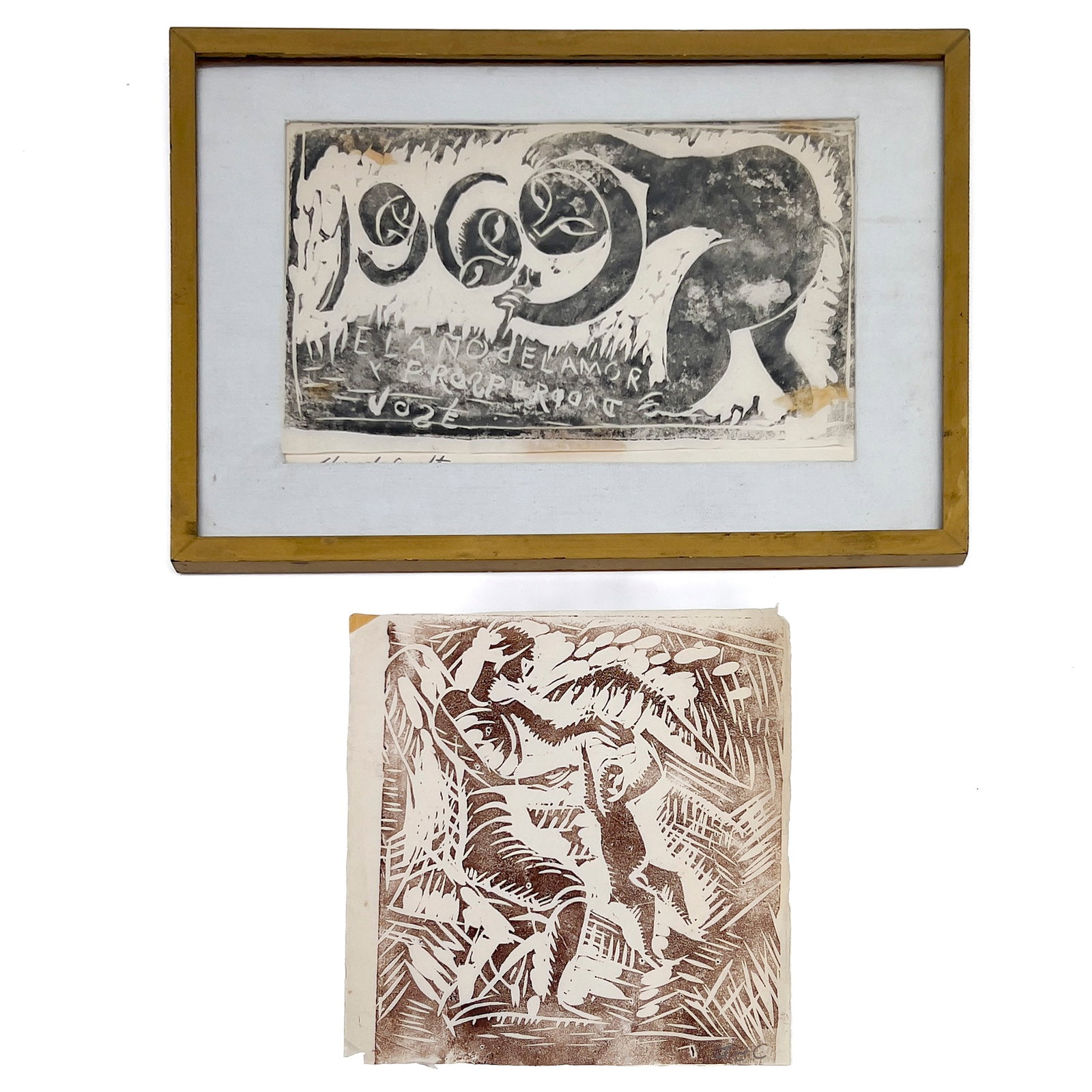 Jose De Creeft - Two Woodblock Prints: Lot 105 Jose De Creeft Spanish/American (1884-1982) Two Woodblock Prints woodcut largest: 9 1/4 x 8 3/4 inches each signed Frame details: one unframed, one in wooden frame with glazing, dimensio