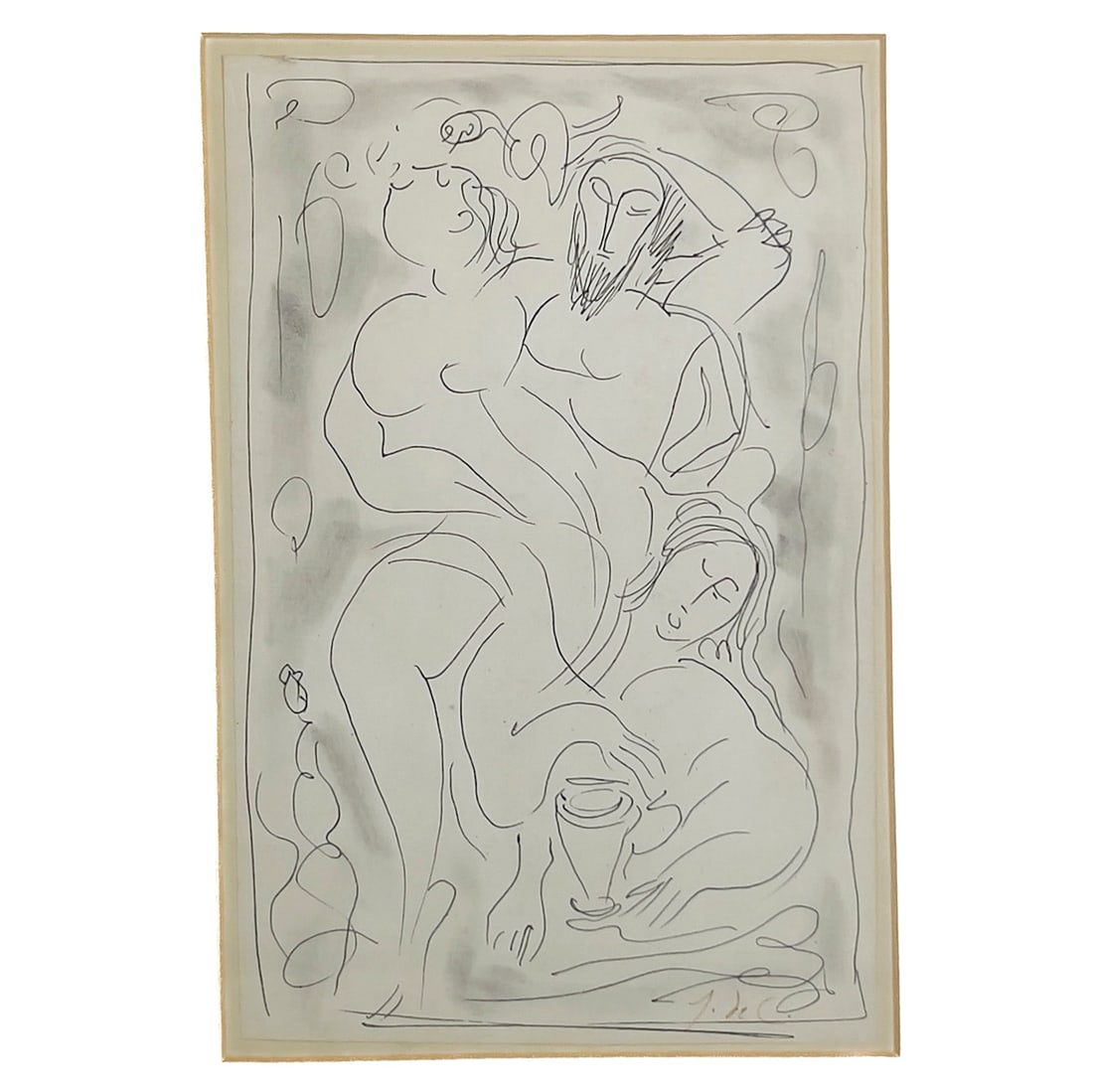 Jose De Creeft - Untitled (Three Figures): Lot 107 Jose De Creeft Spanish/American (1884-1982) Untitled (Three Figures) lithograph 13 1/2 x 8 3/4 inches signed lower right Frame details: framed, 20 3/4 x 15 1/2 inches Provenance: