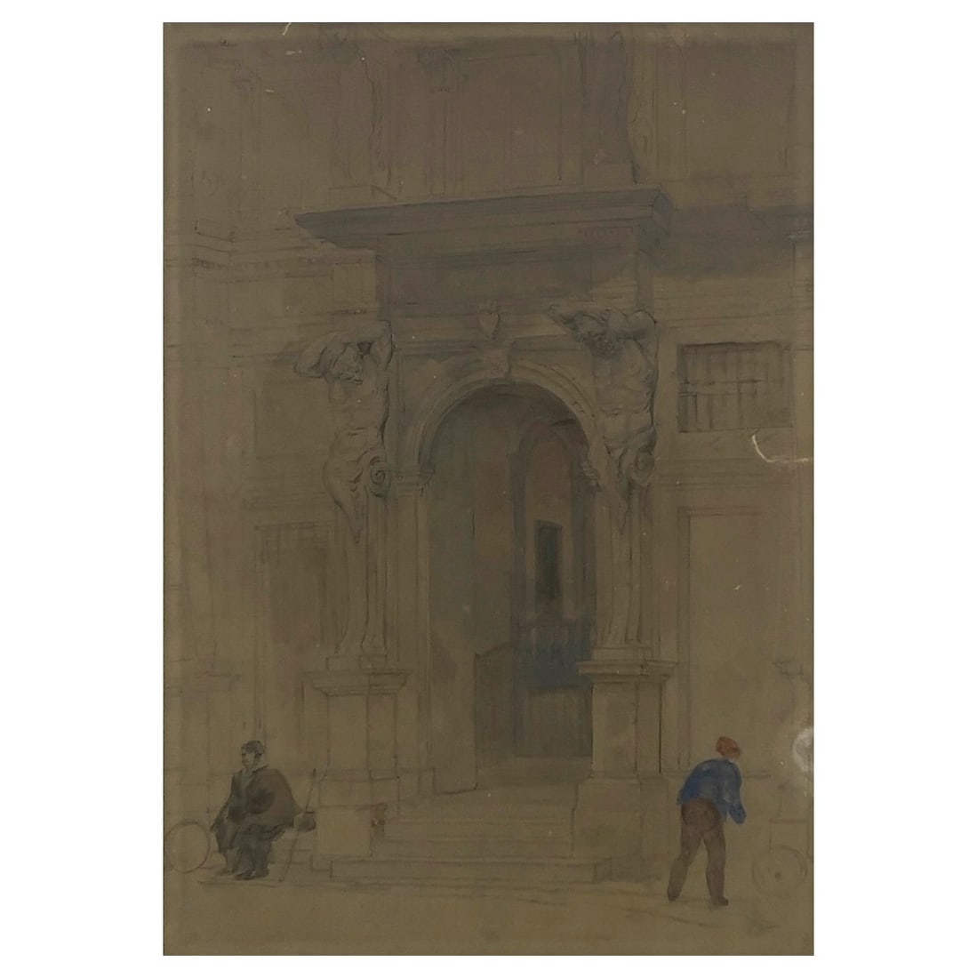 William Parrott - Entrance to the Palazzo Durazzo, Genoa: Lot 112 William Parrott British (1813-1869/75) Entrance to the Palazzo Durazzo, Genoa (19th Century) Graphite, Watercolor sheet: 14 7/8 x 10 5/8 inches Description: An architectural and topographica