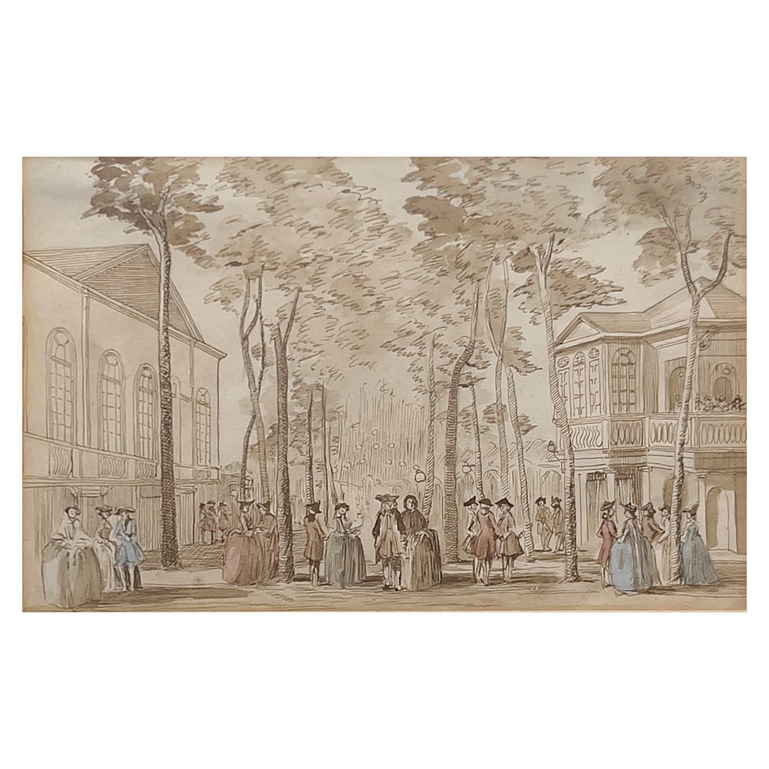 Marylebone Gardens in the Eighteenth-Century Style: Lot 120 Marylebone Gardens in the Eighteenth-Century Style (Late 19th or Early 20th Century) ink, watercolor sight: 7 x 11 inches Description: An eighteenth-century style architectural and