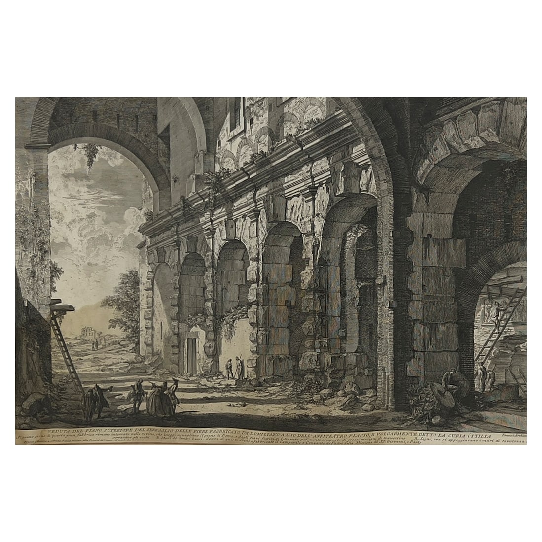 Giovanni Battista Piranesi - Veduta of Domitian's Menagerie: Lot 123 Giovanni Battista Piranesi Italian (1720-1778) Veduta of Domitian's Menagerie Etching sight: 16 x 24 inches Description: A classical topographical print executed as an etching on paper titled