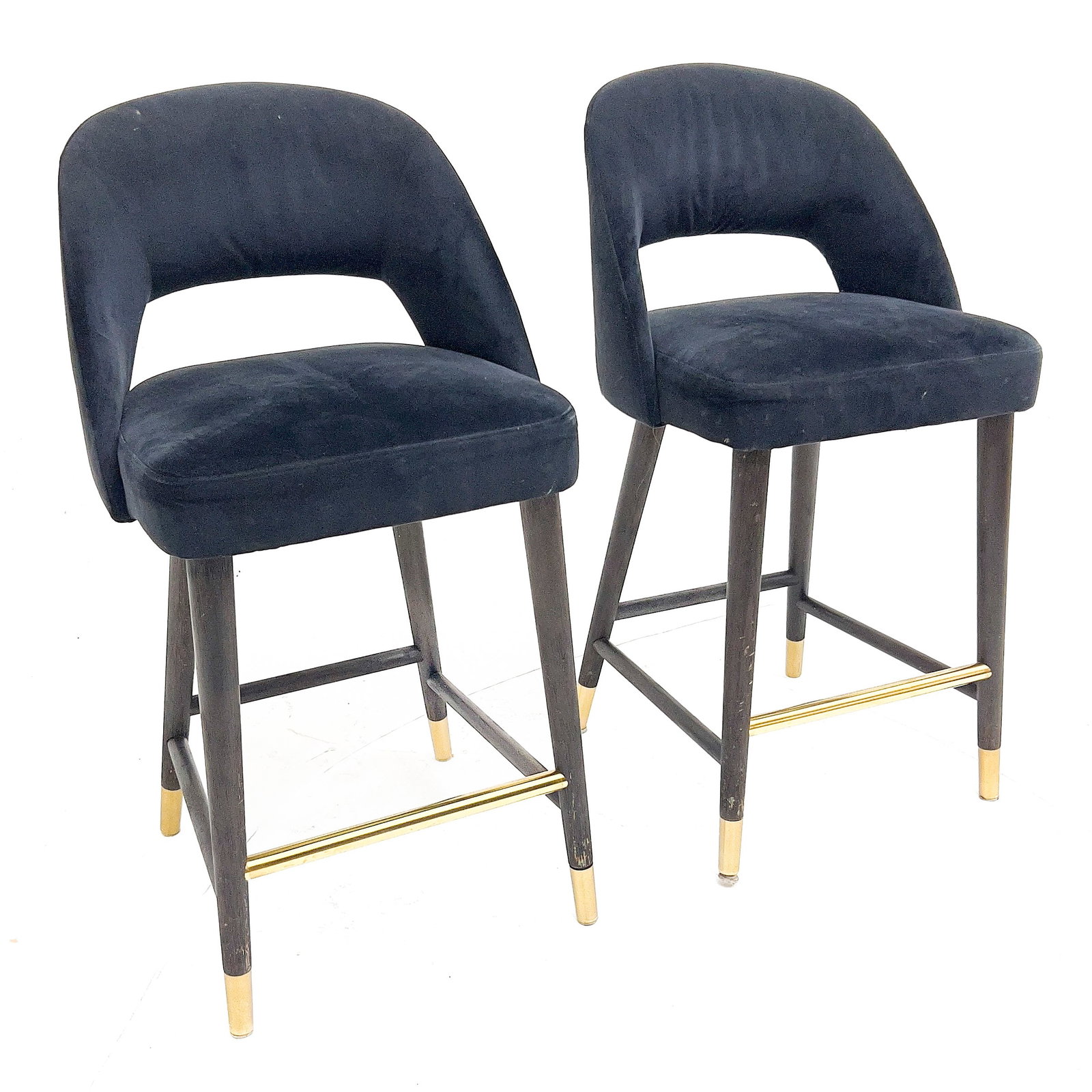 A pair of birch and velvet bar stools (1 of 5)