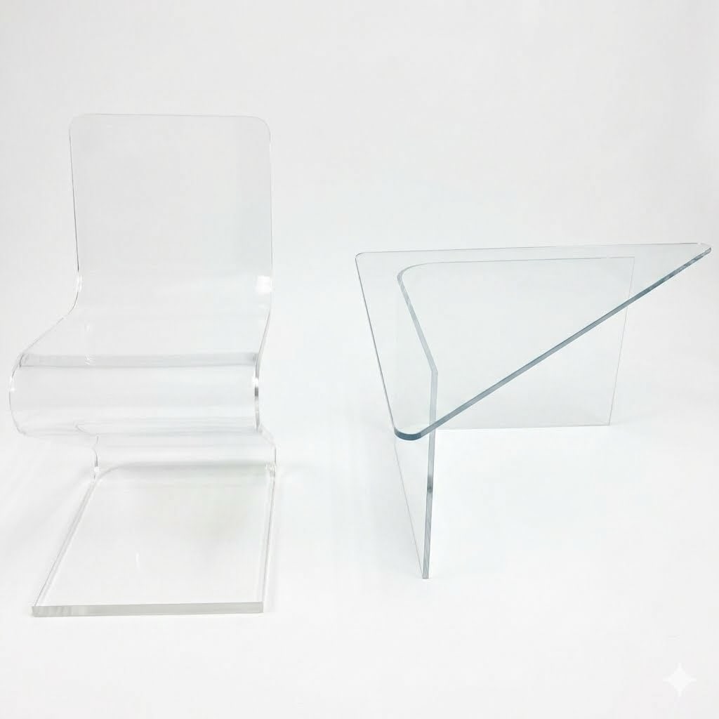 A Contemporary Lucite Z-Chair and a FIAM Glass Triangular Table (1 of 6)