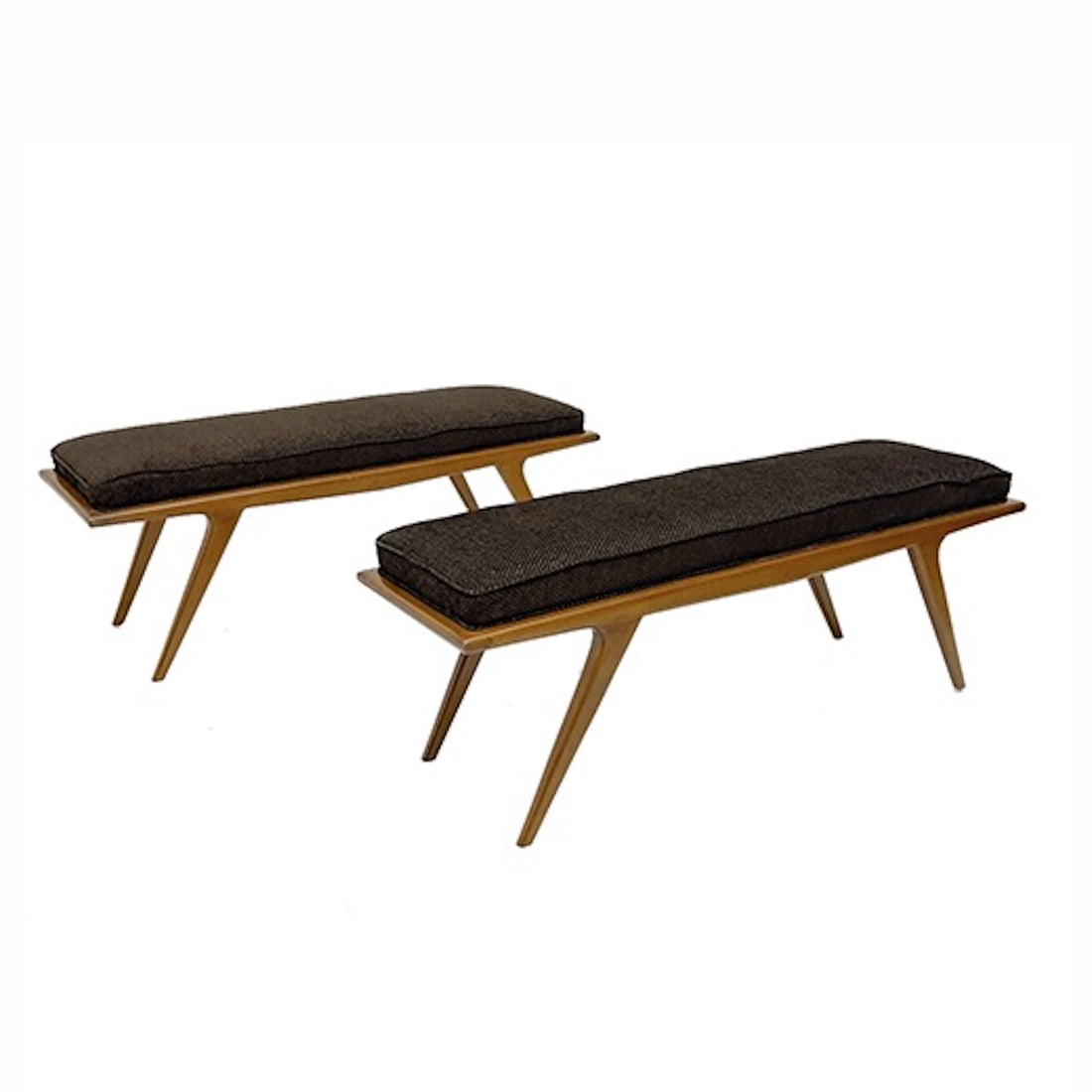 A Pair of Italian Mid-Century Modern Teak and Upholstered Benches (1 of 5)