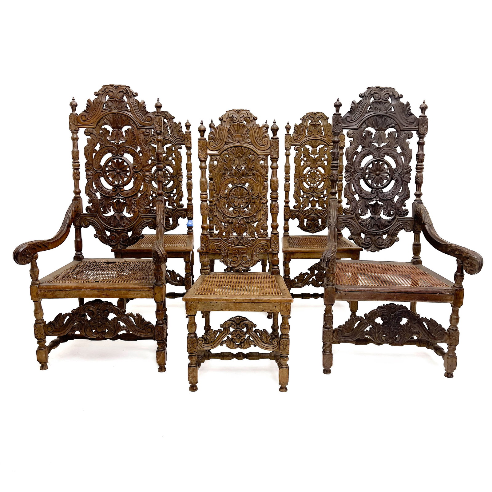 6 carved wood chairs with cane seats (1 of 6)