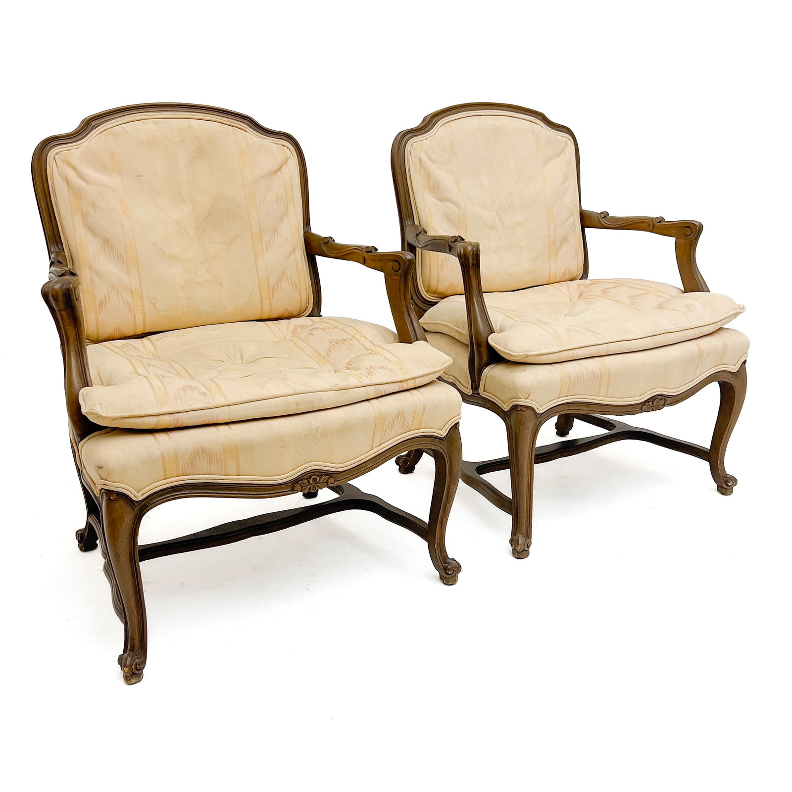 A Pair of Louis XV Style Carved Wood Upholstered Fauteuils (1 of 4)