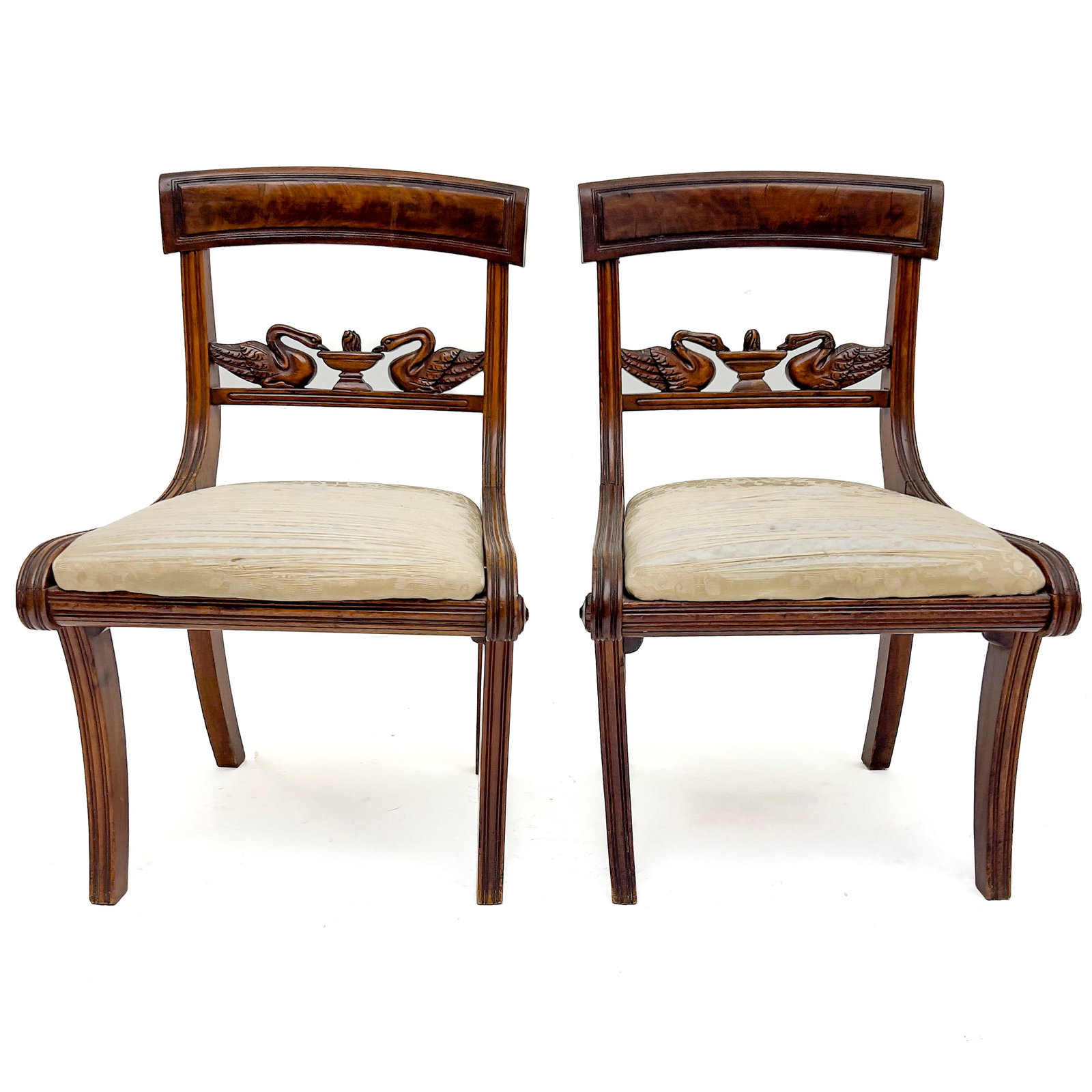 A Pair of Regency Style Swan-Carved Upholstered Side Chairs (1 of 4)