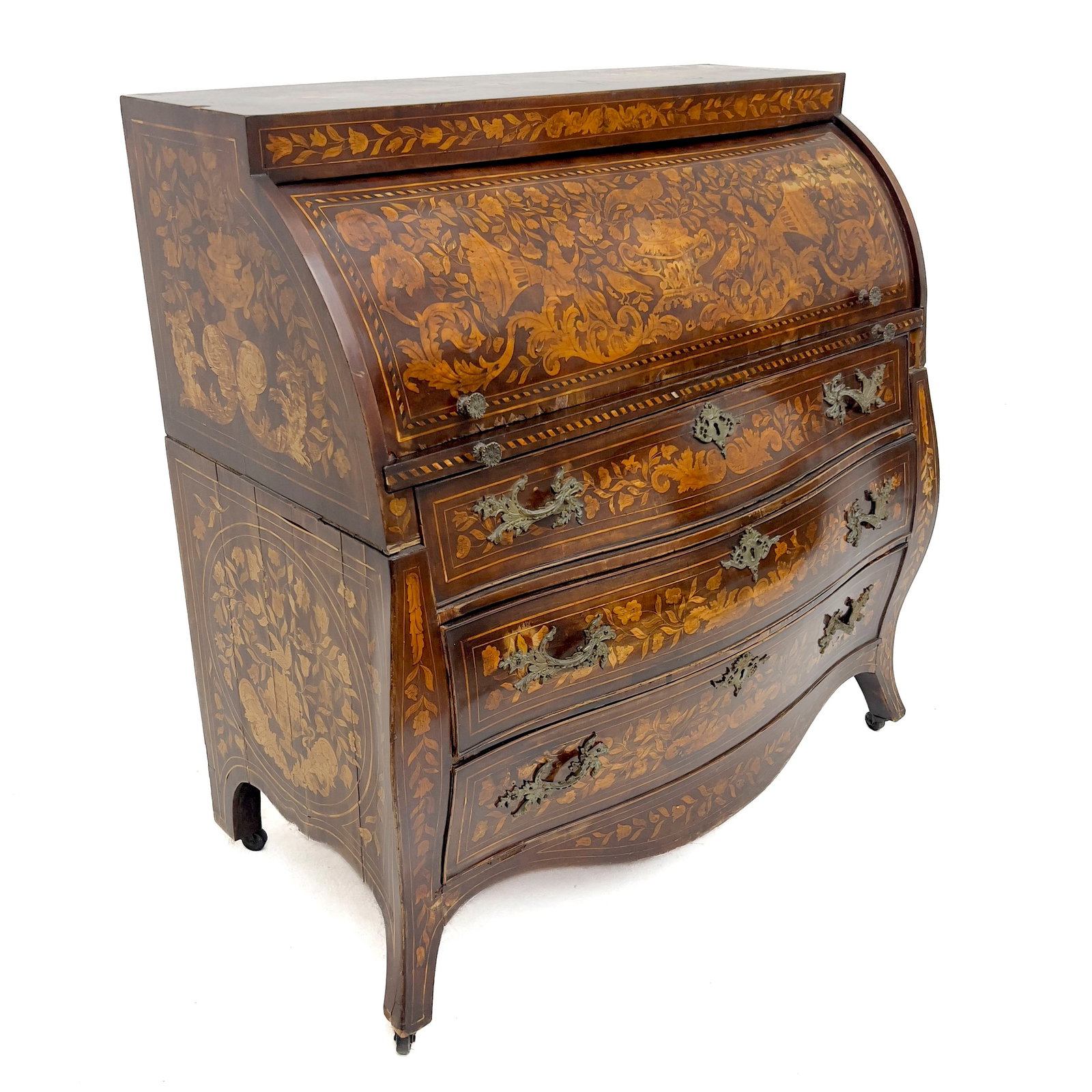 Dutch Rococo Style Marquetry Cylinder Desk (1 of 4)