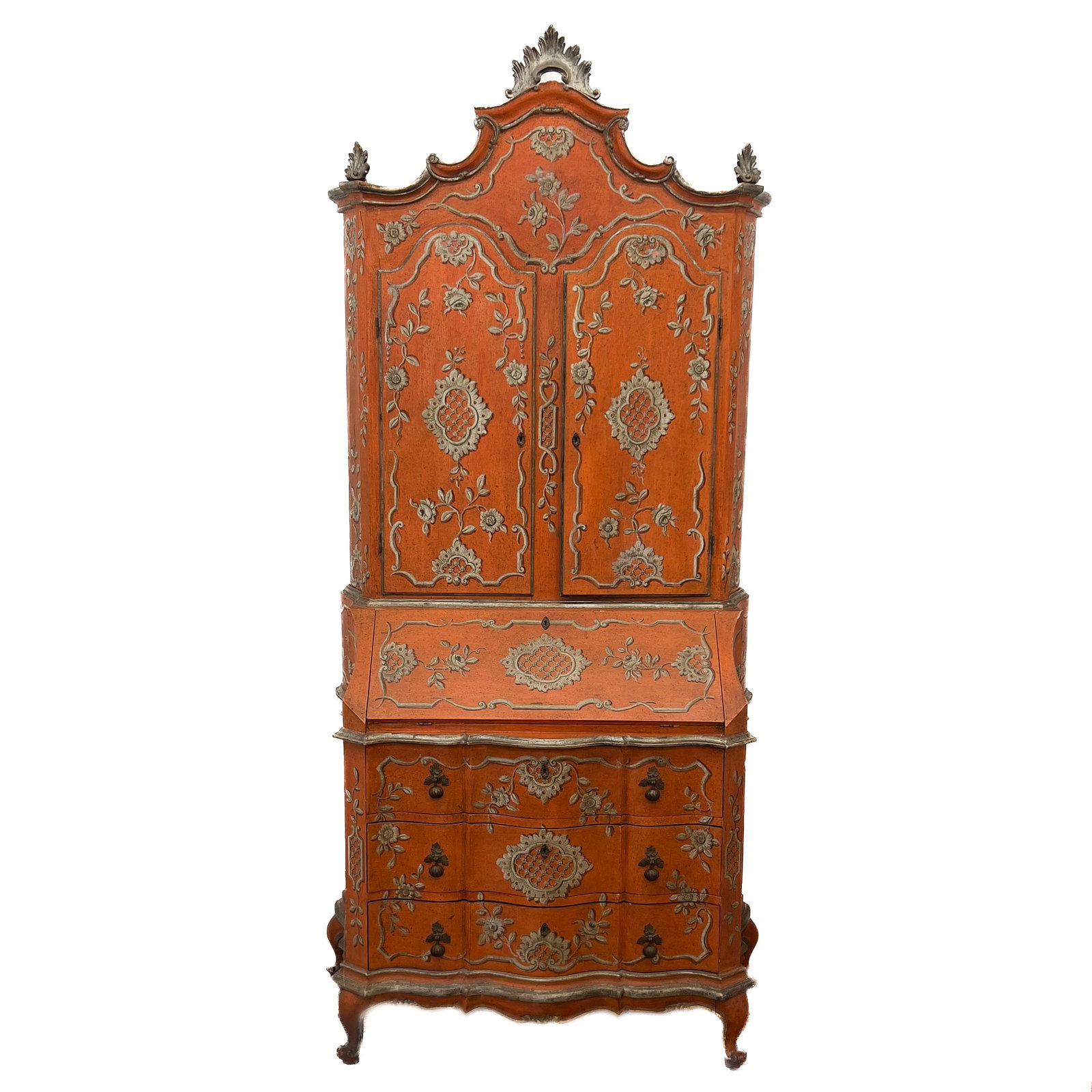 A Venetian Rococo Style Painted and Parcel-Gilded Secretaire Bookcase (1 of 4)