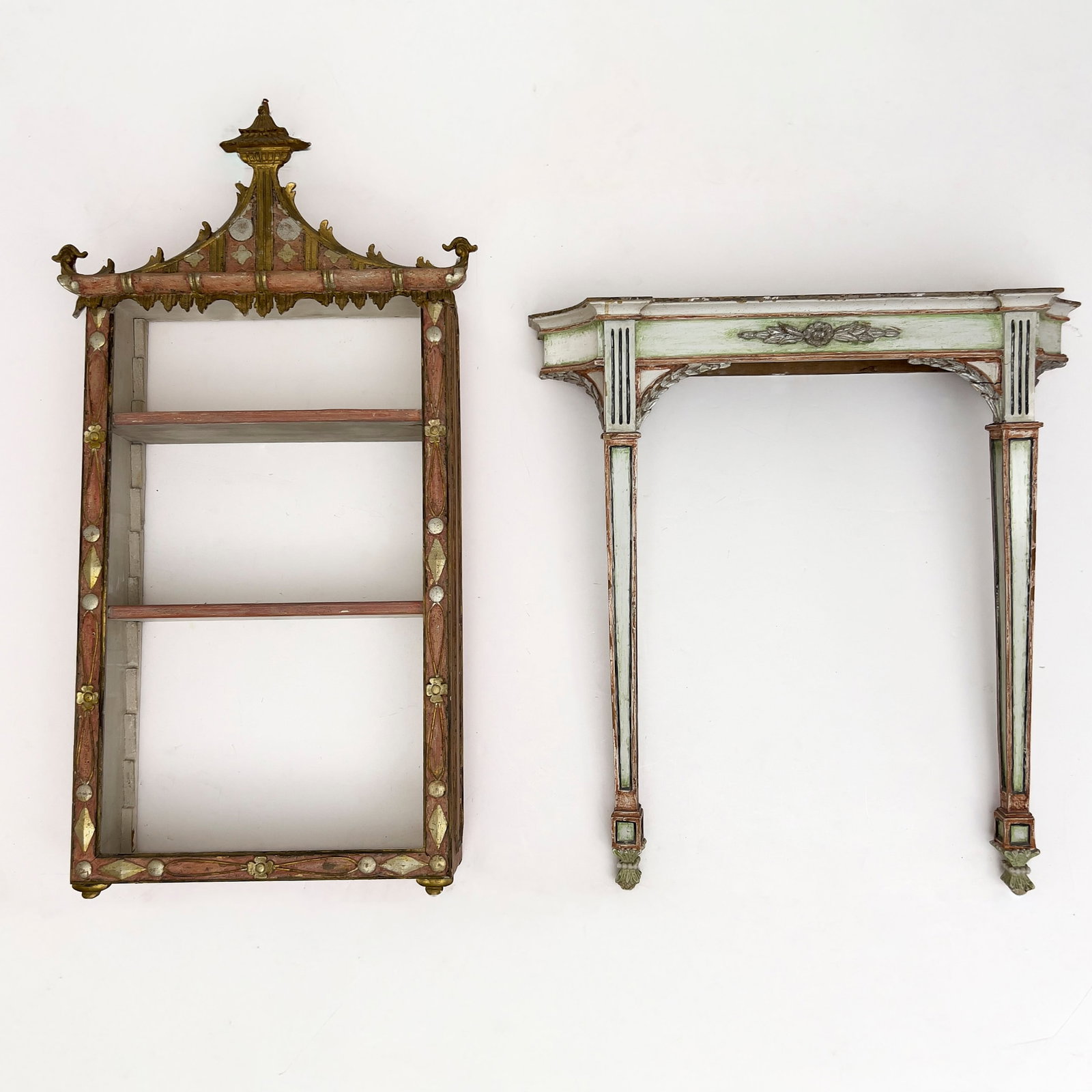 A Venetian Chinoiserie Painted and Parcel-Gilt Hanging Shelf and an Accompanied Italian Neoclassical (1 of 4)
