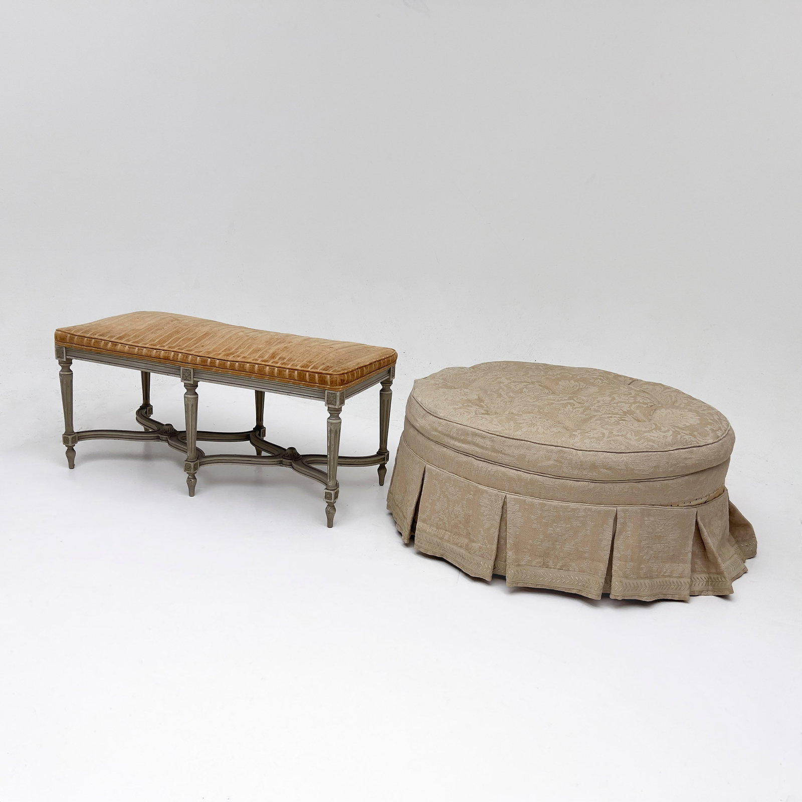 A Neoclassical Style Carved Beechwood Upholstered Piano Bench by Karges (1 of 3)