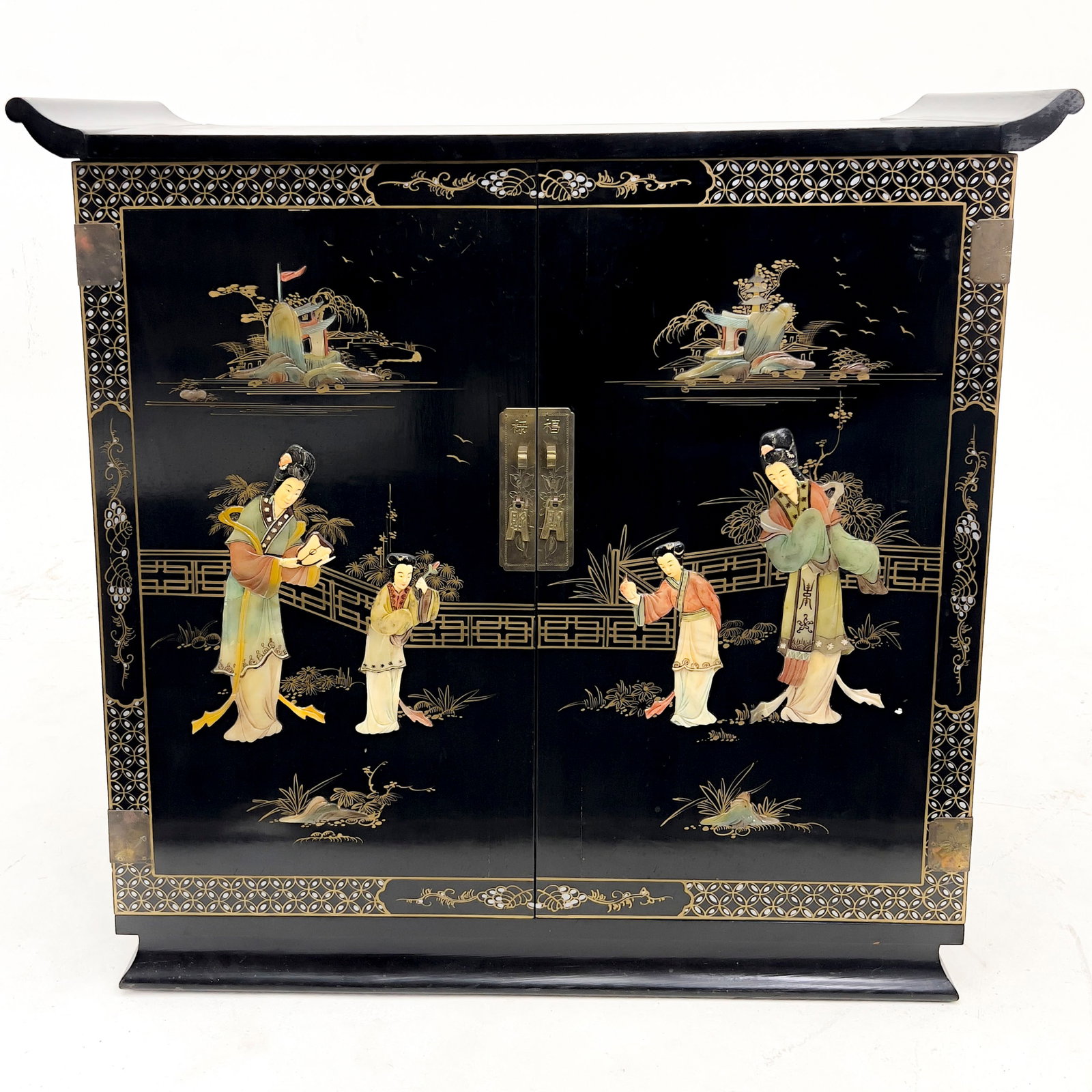 Chinese Black Lacquer Bar Cabinet - 2