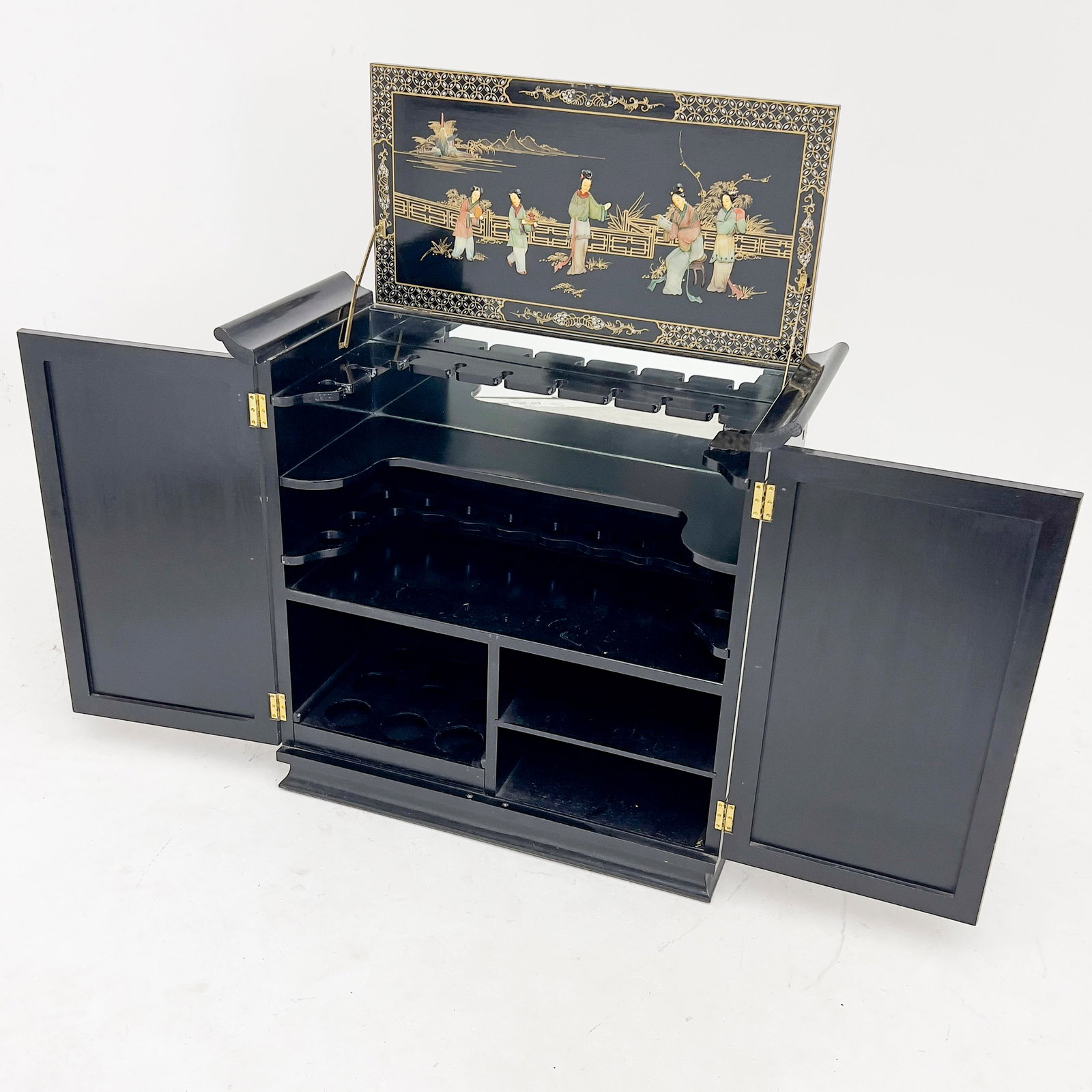 Chinese Black Lacquer Bar Cabinet - 3