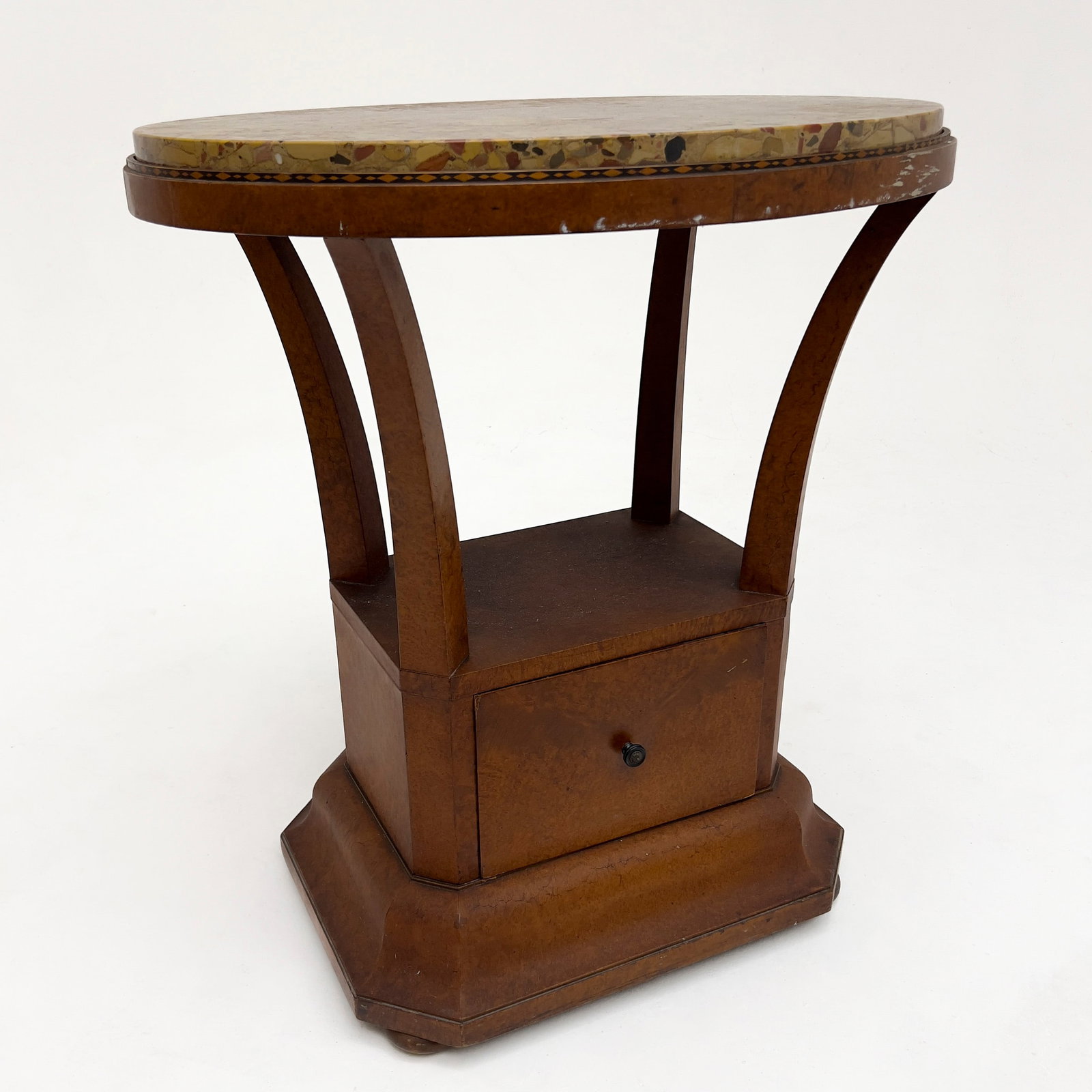Oval Breccia Marble-Top Side Table - 2