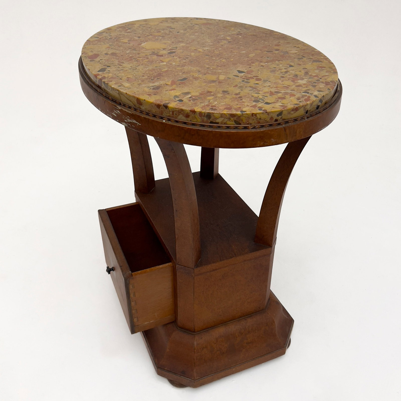 Oval Breccia Marble-Top Side Table - 3
