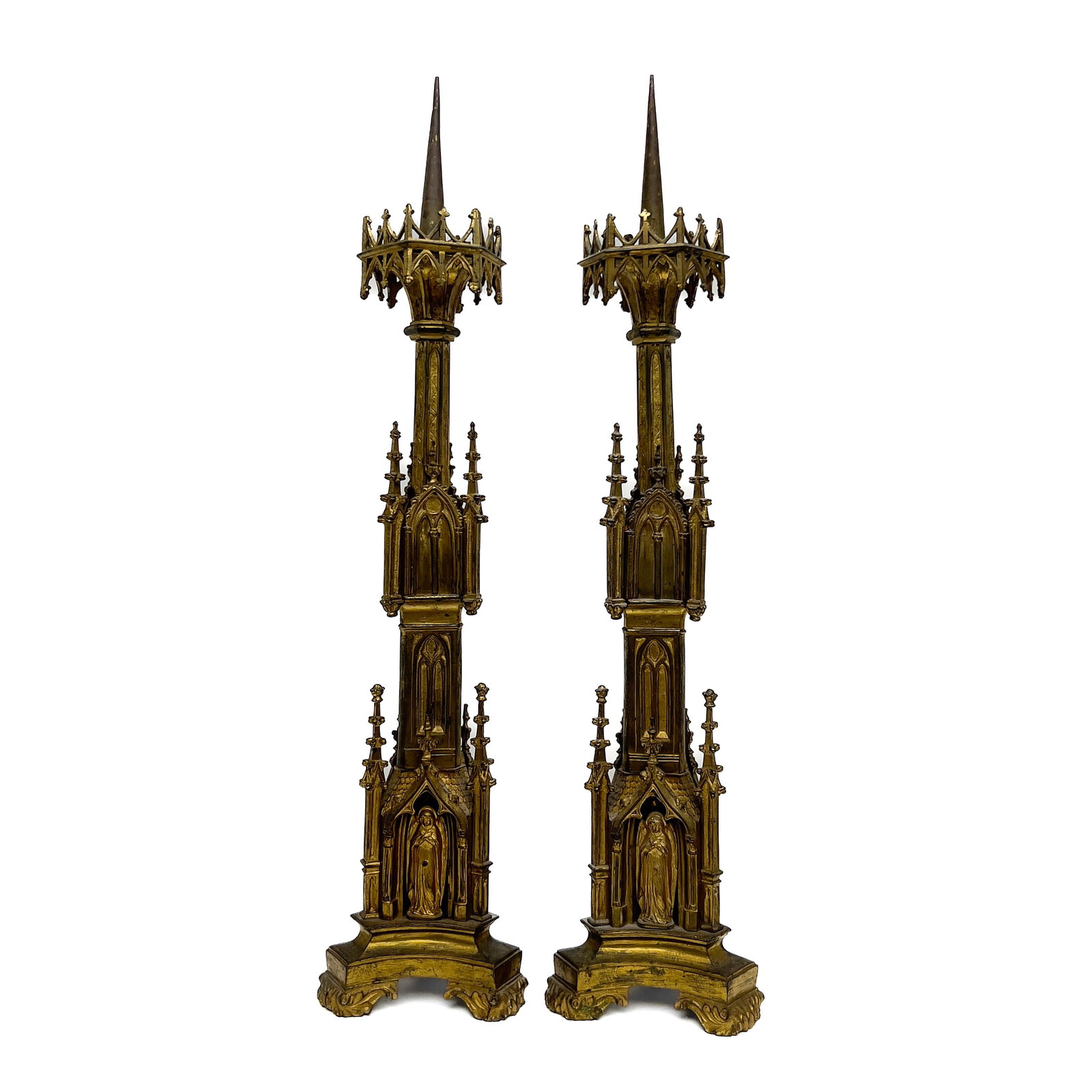 A Pair of Gothic Revival Gilt-Bronze Pricket Candlesticks (1 of 3)