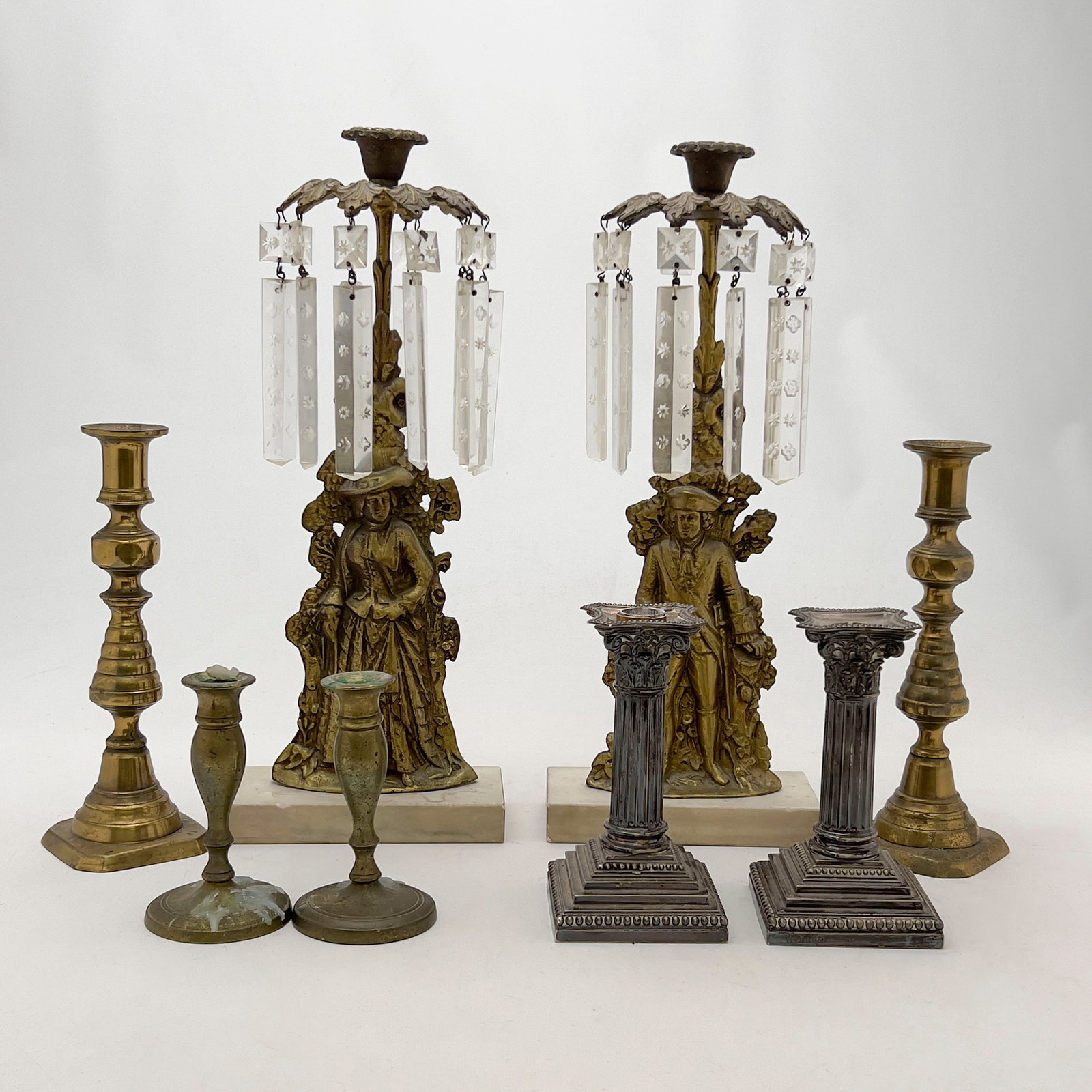 Assembled Group of Brass and Silver Candlesticks (1 of 7)