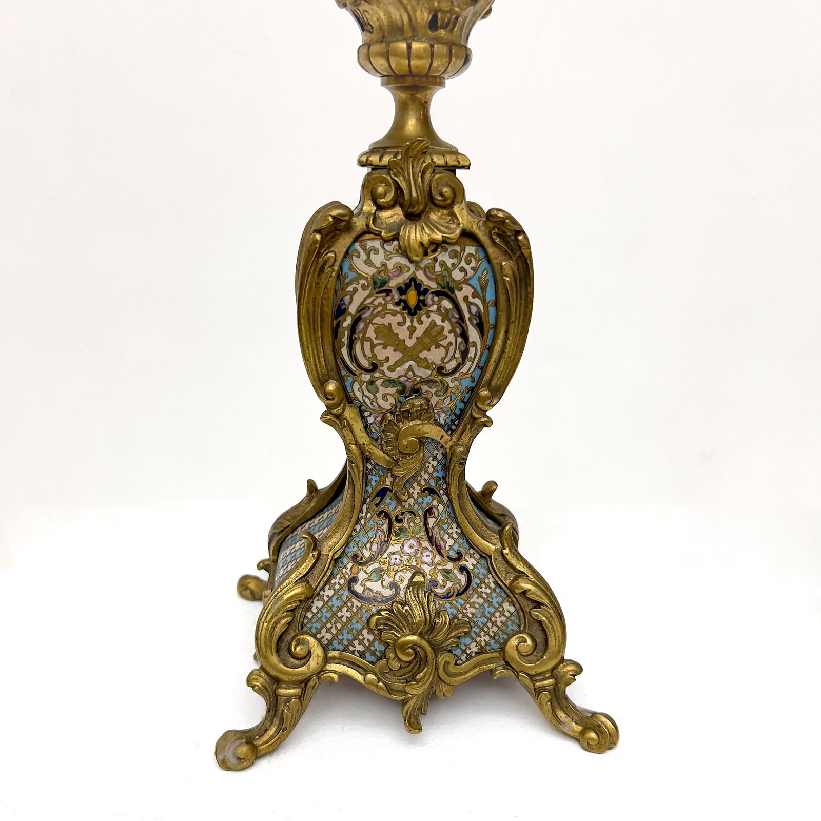 Rococo Revival Brass and Champlevé Enamel Candelabra - 4