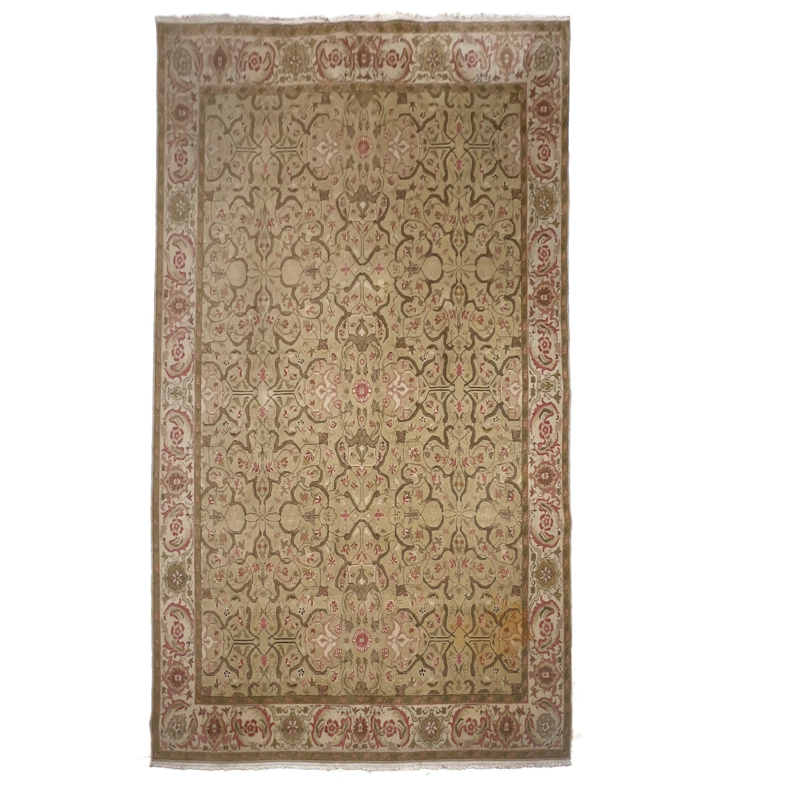 An Antique Turkish Oushak Wool Area Rug: Lot 296 An Antique Turkish Oushak Wool Area Rug (19th/20th Century) Wool, cotton Description: An antique Turkish Oushak wool area rug featuring an all-over repeating grid pattern of soft cream and