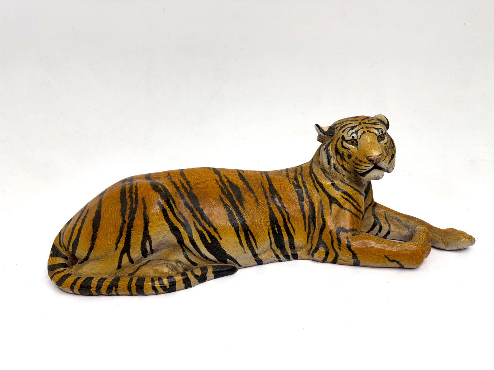 A Large Italian Majolica Glazed Terracotta Sculpture of a Reclining Tiger (1 of 5)