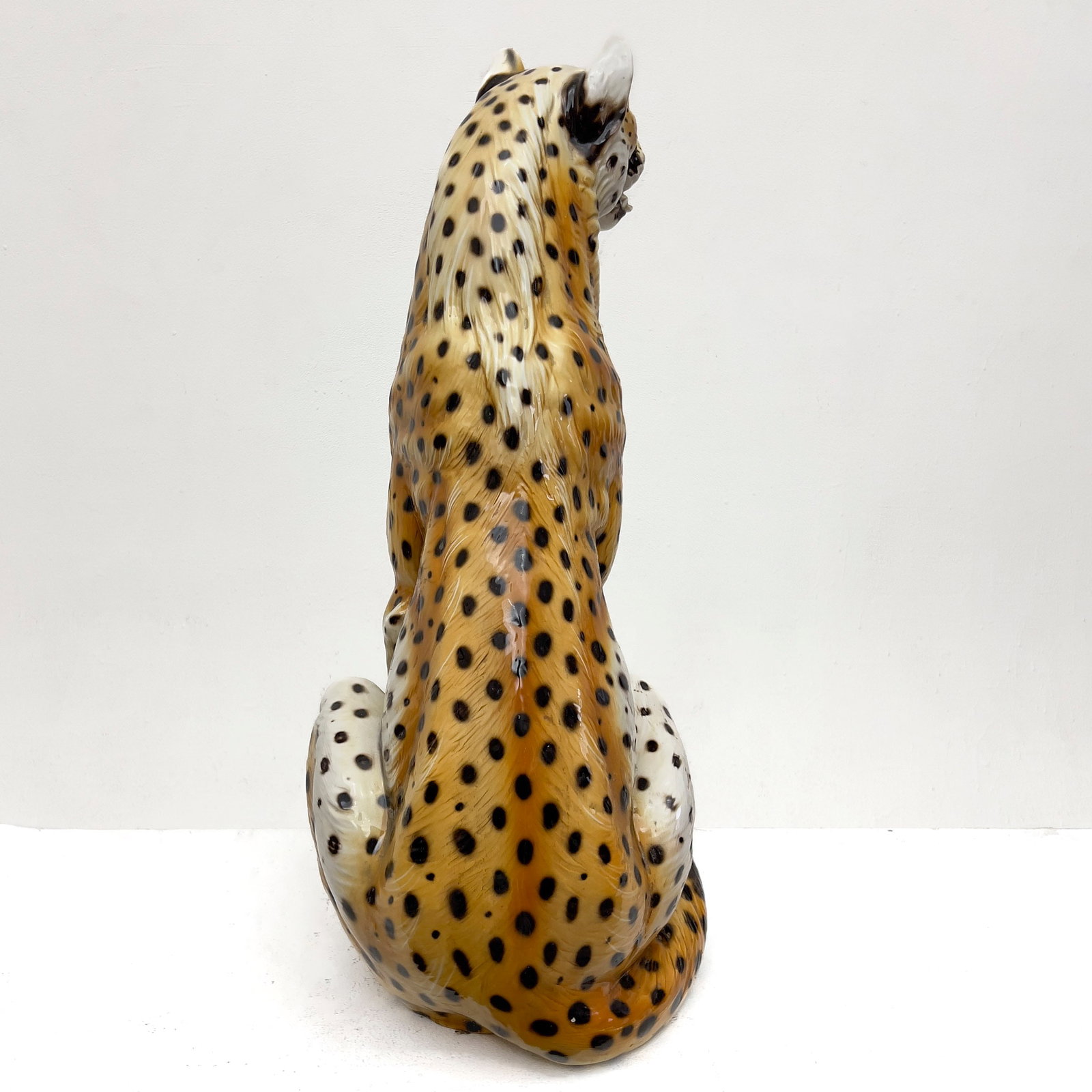 Ronzan - Polychrome Glazed Ceramic Seated Cheetah - 4