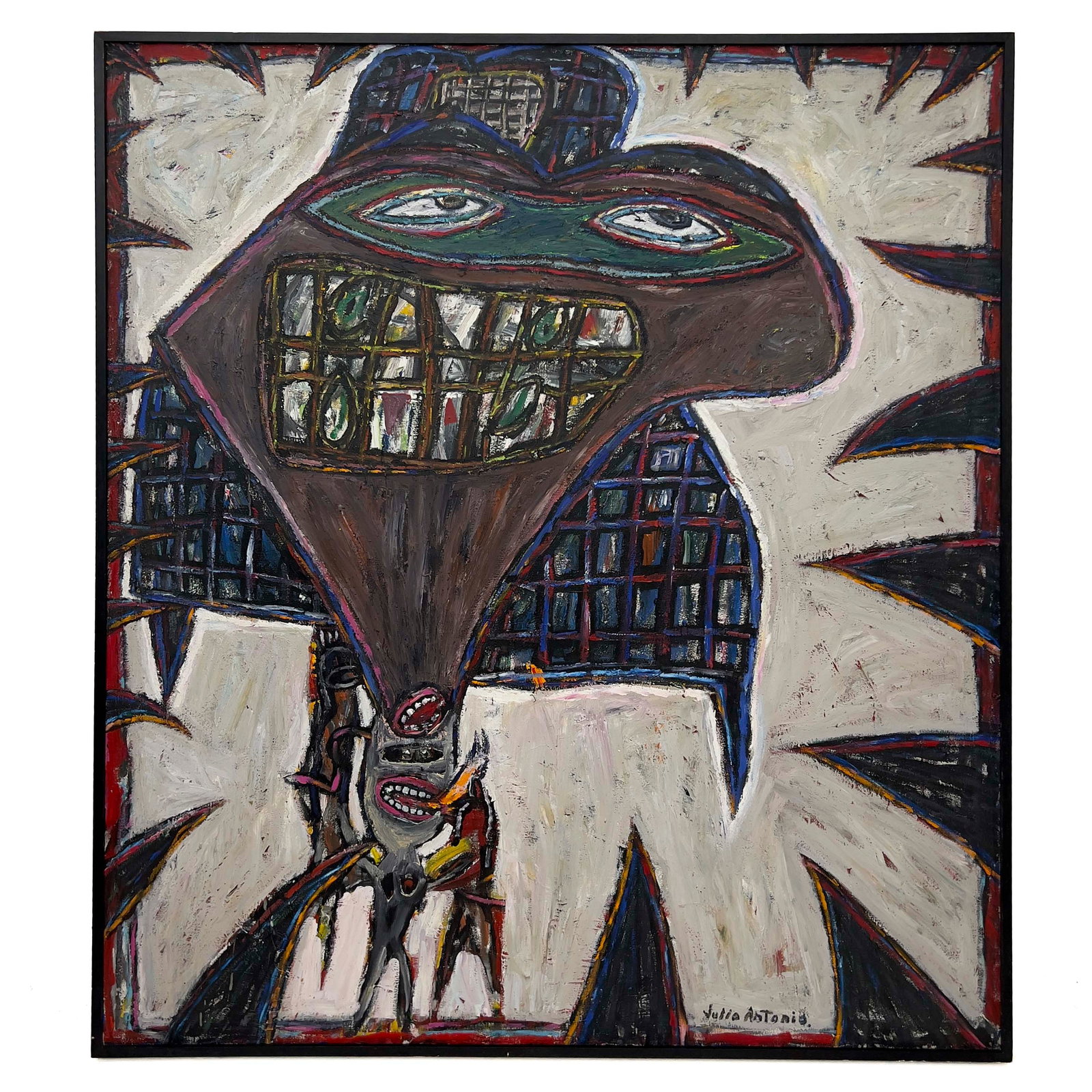 Julio Antonio - El Sueño de la Razon: Lot 6 Julio Antonio Cuban (1950) El Sueño de la Razon (1991) Acrylic canvas 77 1/2 x 70 inches signed lower right and verso Frame details: wood strip frame, dimensions: 79 1/4 x 71 1/2 Provenance:
