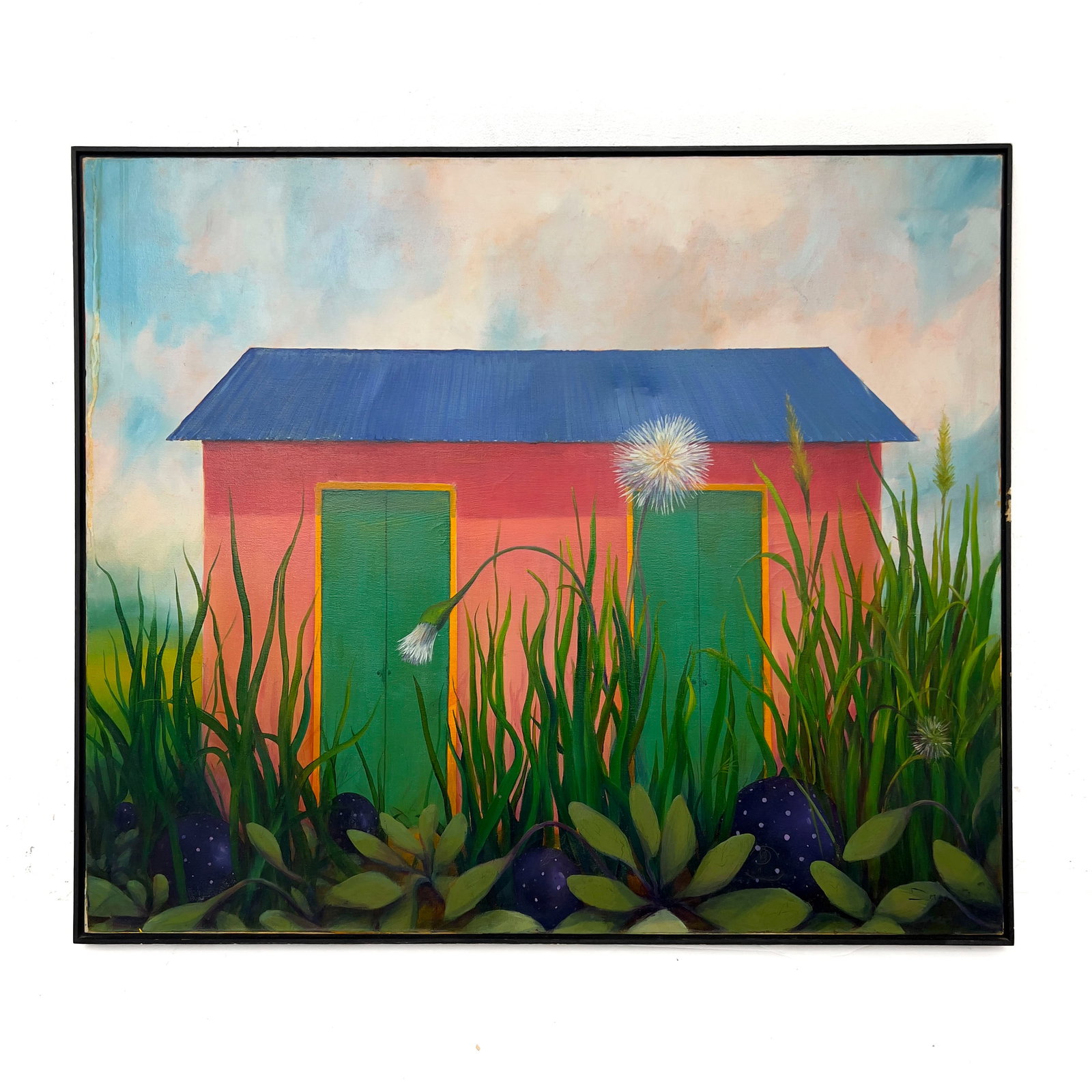 Jorge Drosten - Casita Dorada: Lot 10 Jorge Drosten Colombian (XX/XXI) Casita Dorada (1990) oil on canvas 36 x 42 inches signed lower right Frame details: framed: 37 x 43 1/2 inches Provenance: The Collection of Rosalía and