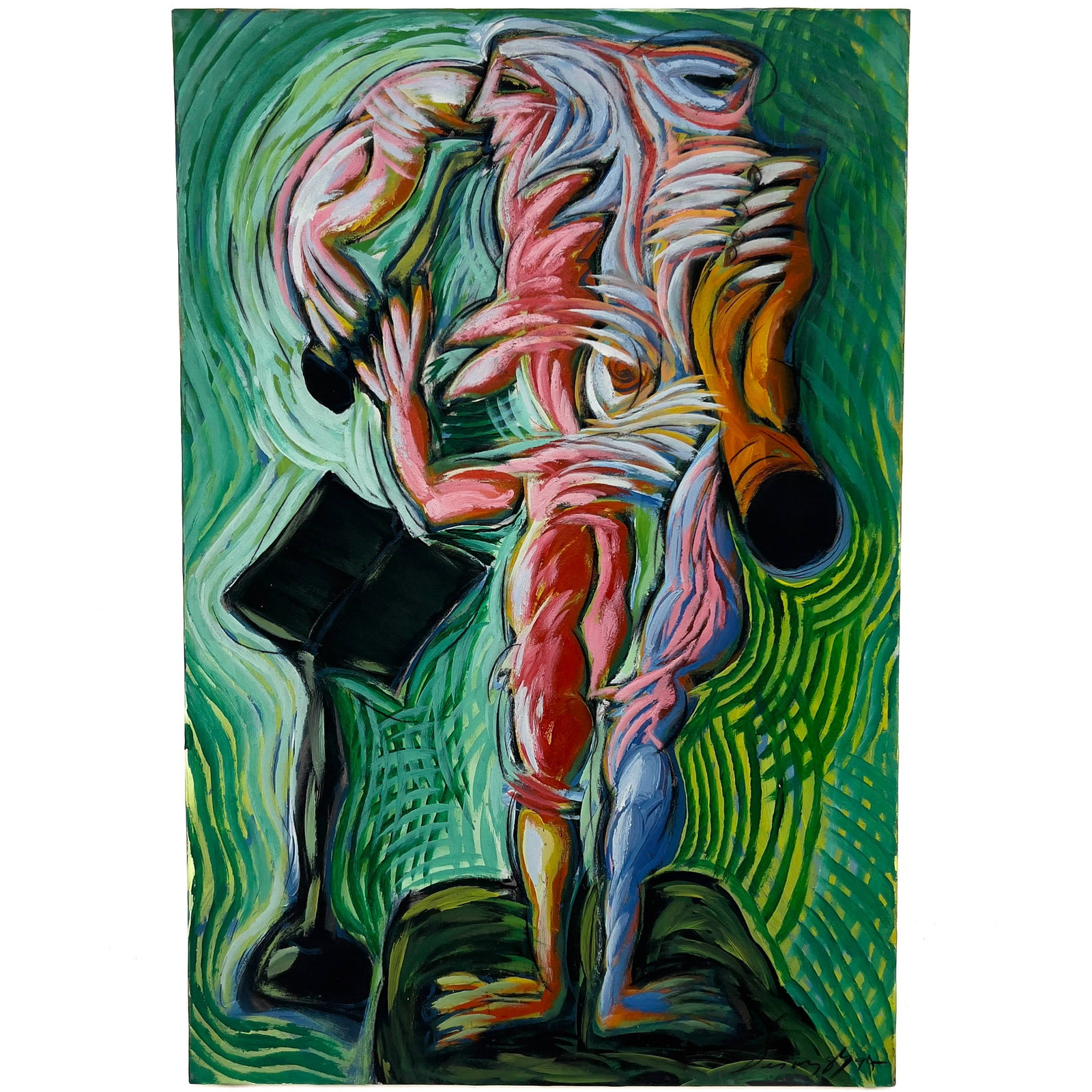 Jesús Desangles - Pareja de Mùsicos: Lot 14 Jesús Desangles Domincan (b. 1961) Pareja de Mùsicos (1997) mixed media on canvas 60 x 40 inches signed lower right and verso Frame details: unframed Provenance: The Collection of