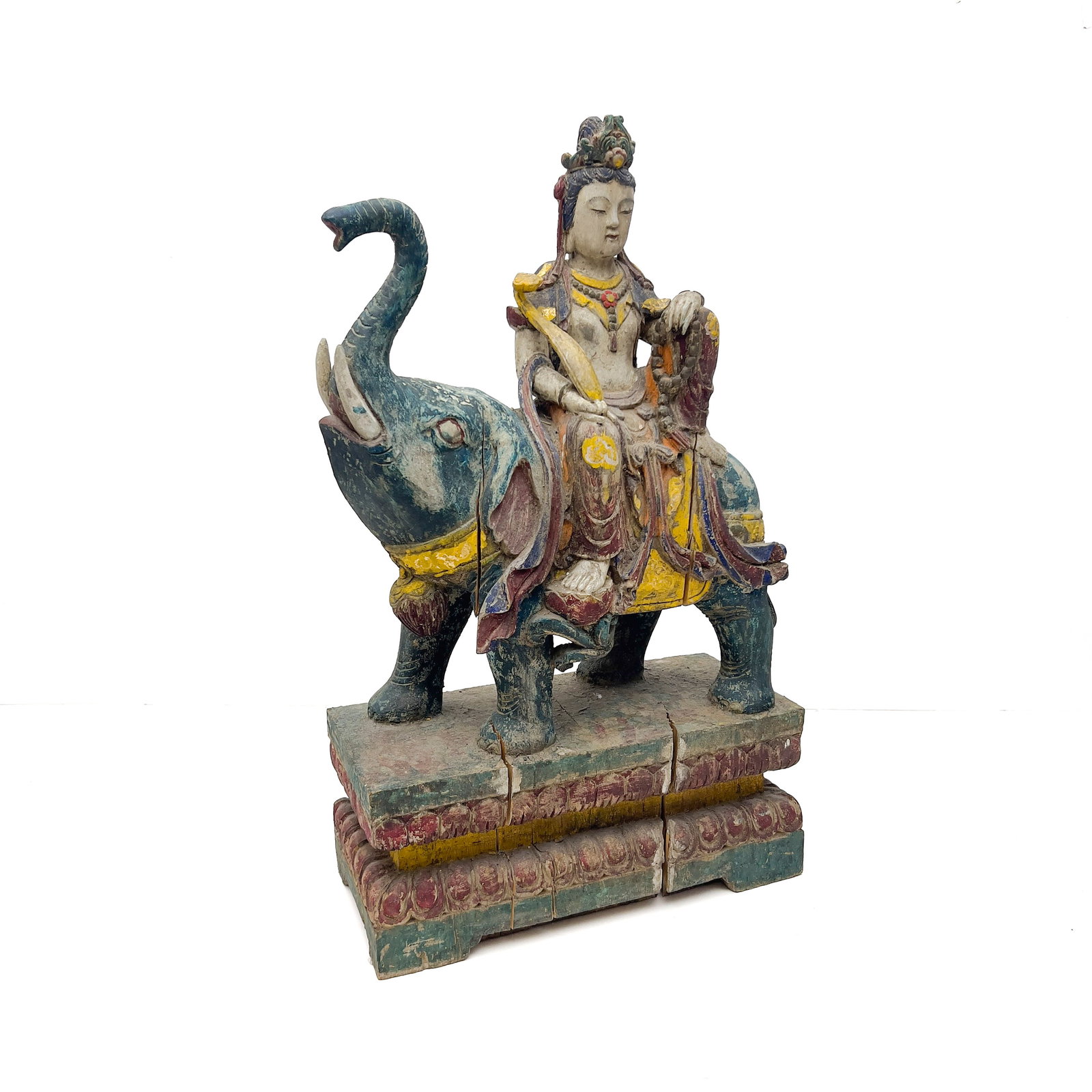 Polychrome and Gilt Decorated Carved Wood Figure of Samantabhadra, China, Ming Dynasty (1 of 5)
