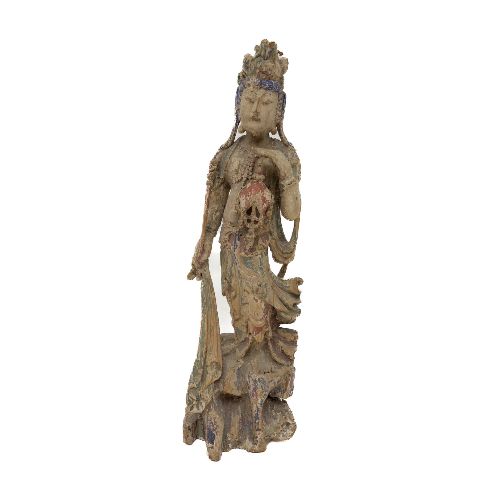 Chinese Polychrome Carved Wood Statue of Guanyin (1 of 5)
