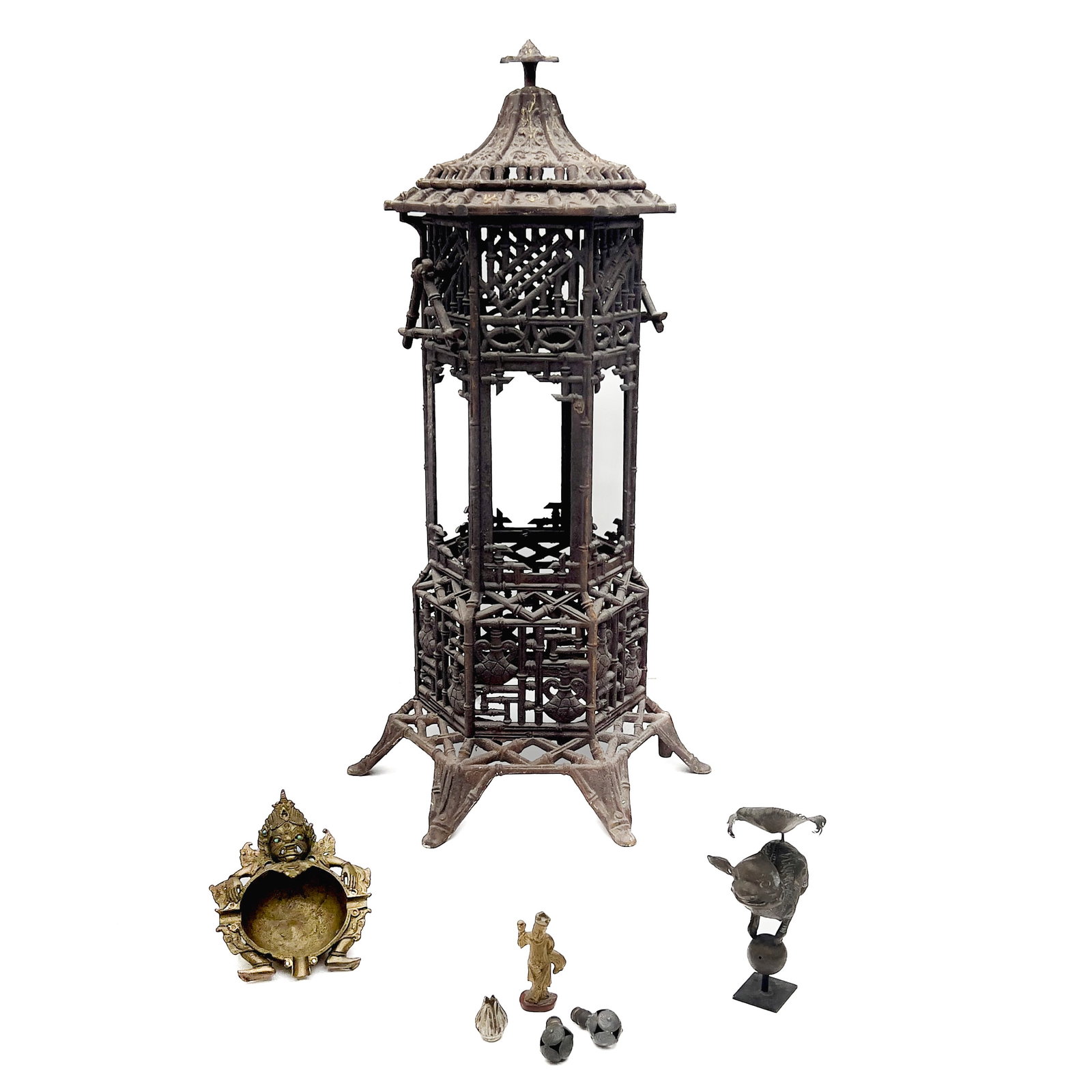 A Collection of Asian Metalwork and Carved Wood Decorative Items (1 of 6)