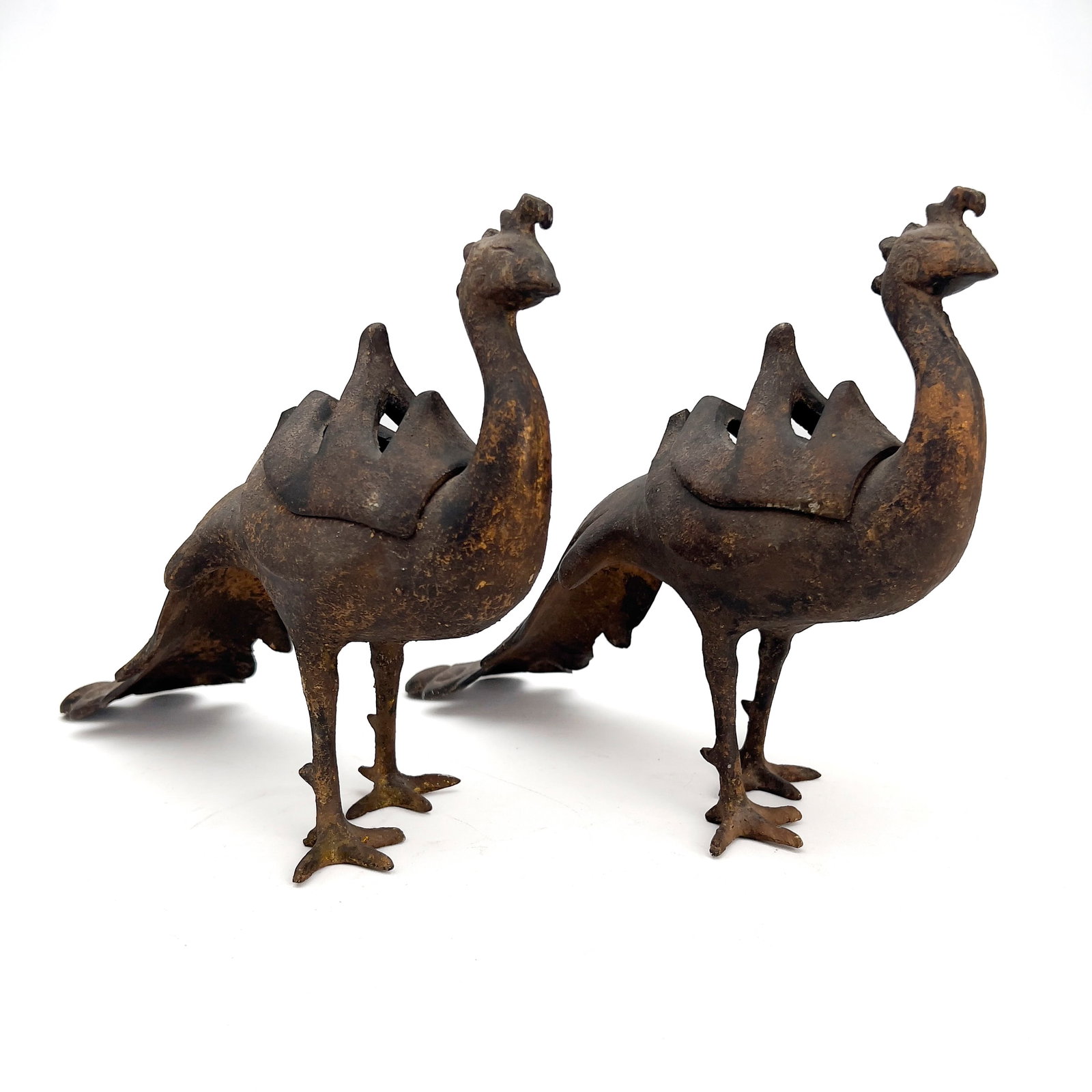 A Pair of Qajar Style Cast Iron Peacock Form Incense Burners (1 of 4)