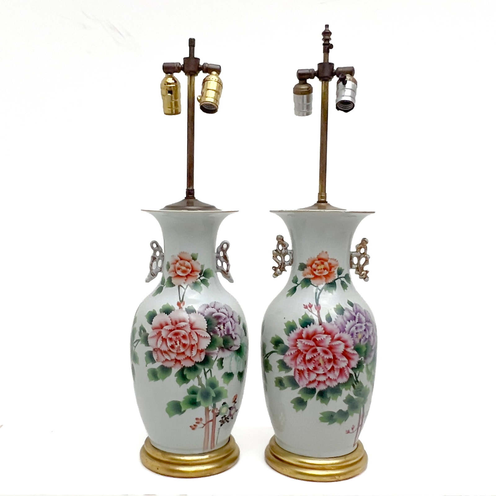 A pair of Chinese Peony porcelain vases Mounted as Lamps (1 of 4)