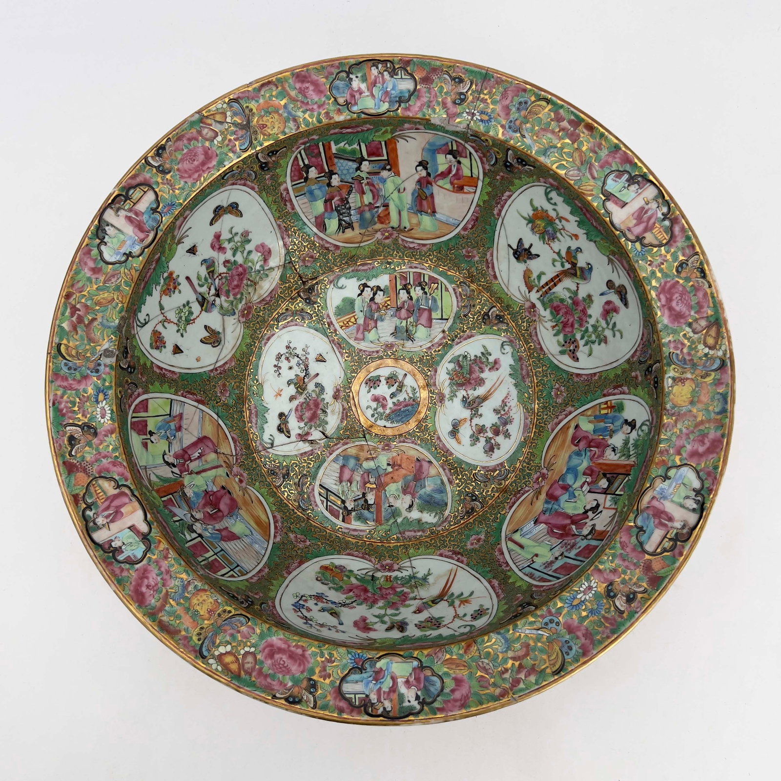 A Chinese Export Famille Rose Medallion Porcelain Punch Bowl (1 of 5)