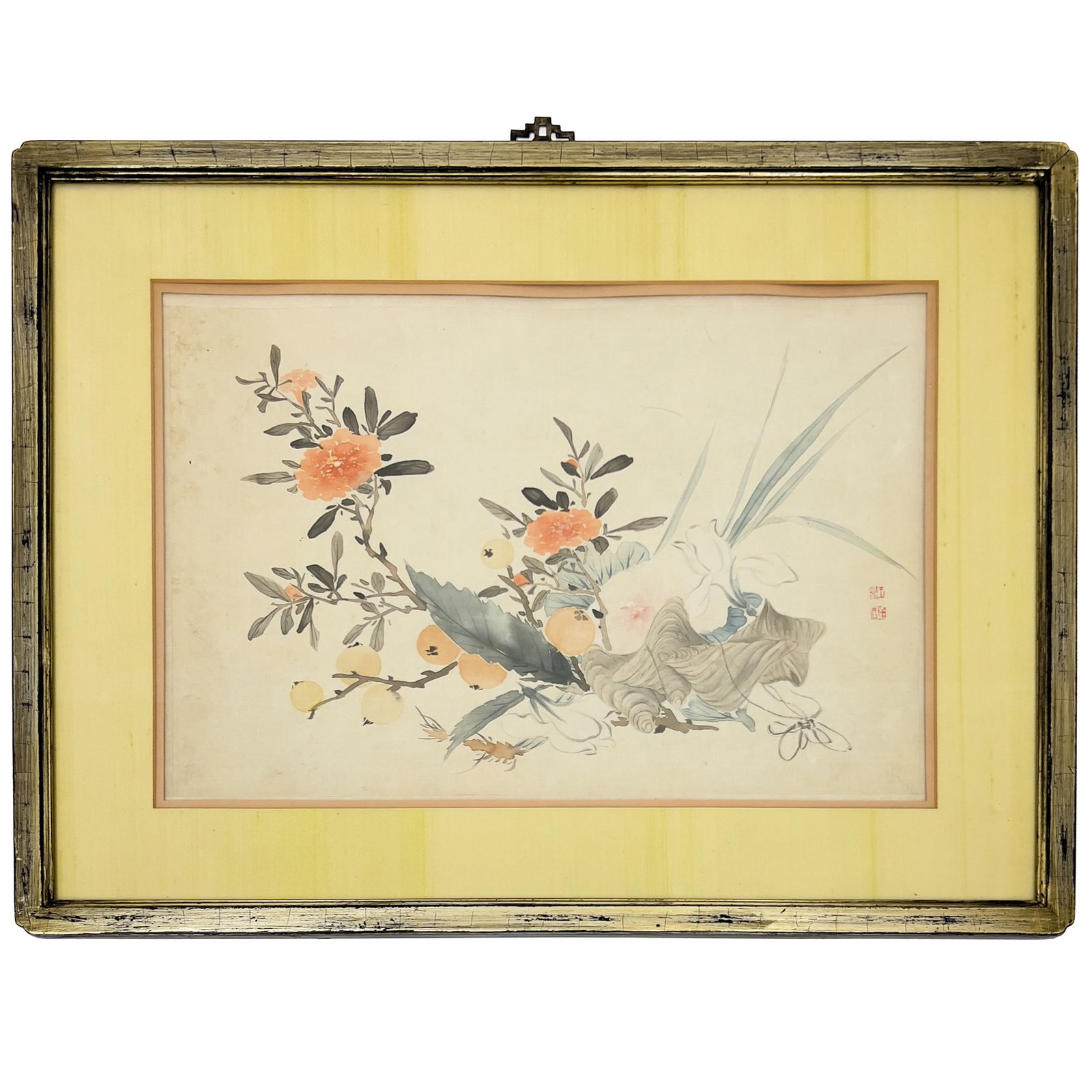 Chinese Painting on Silk of Peonies and Pomegranates (1 of 3)