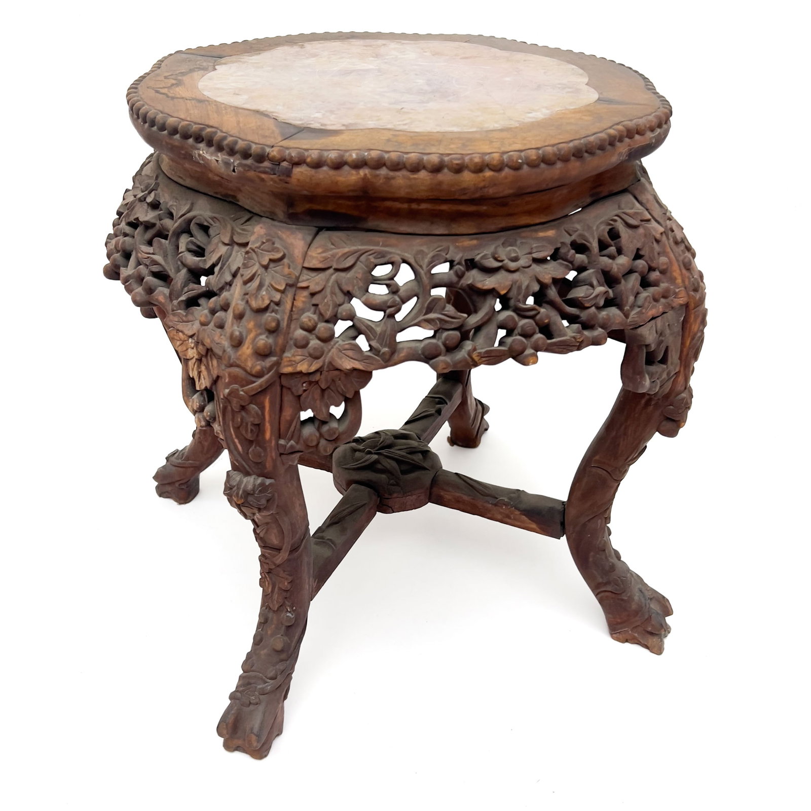 Chinese Carved Rosewood and Dreamstone Marble Stand (1 of 5)